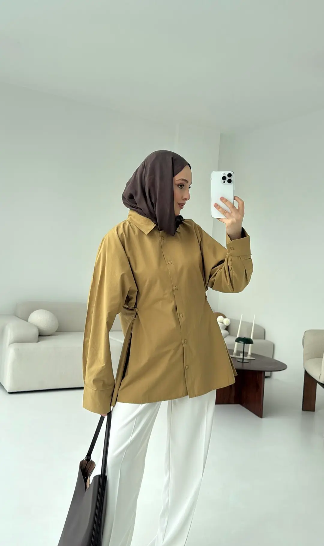 Yanları Düğmeli Gömlek Olive