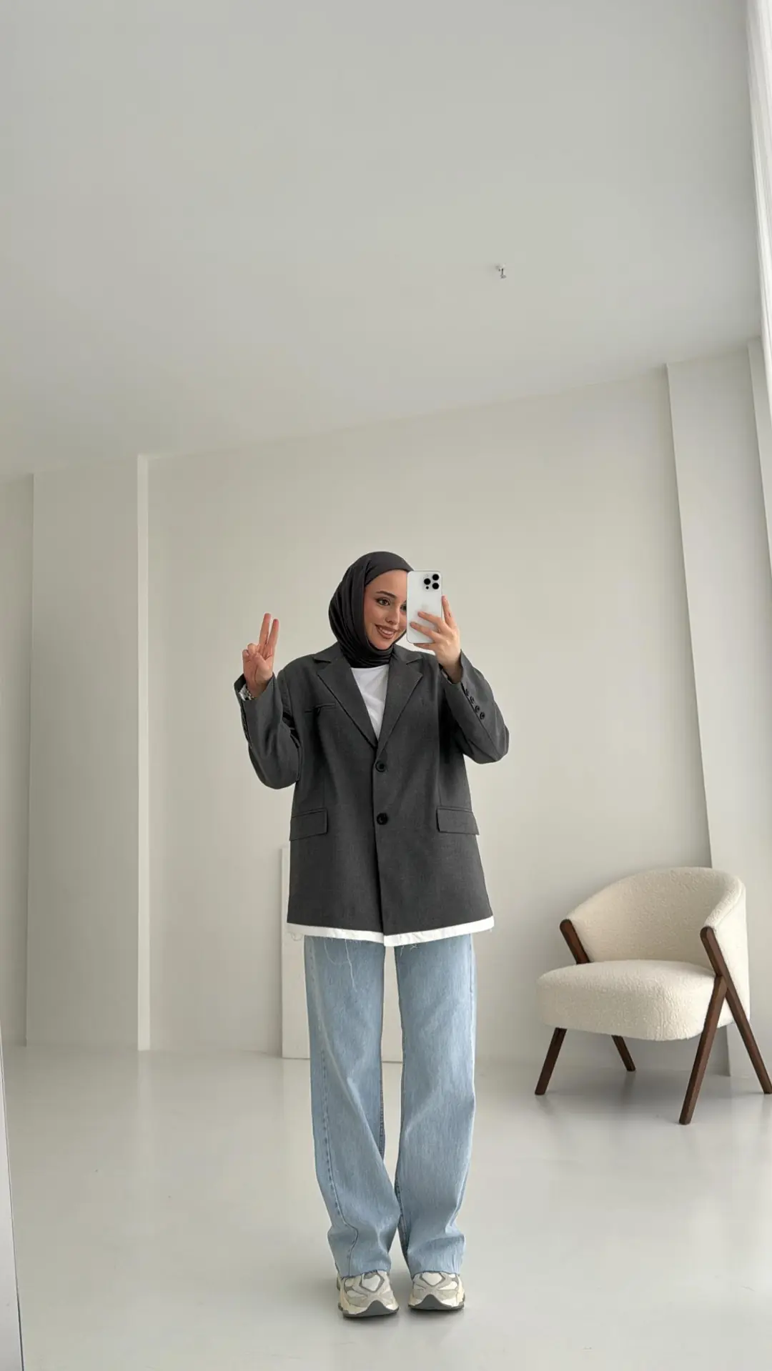 Arkası Baskılı Blazer Ceket Antrasit