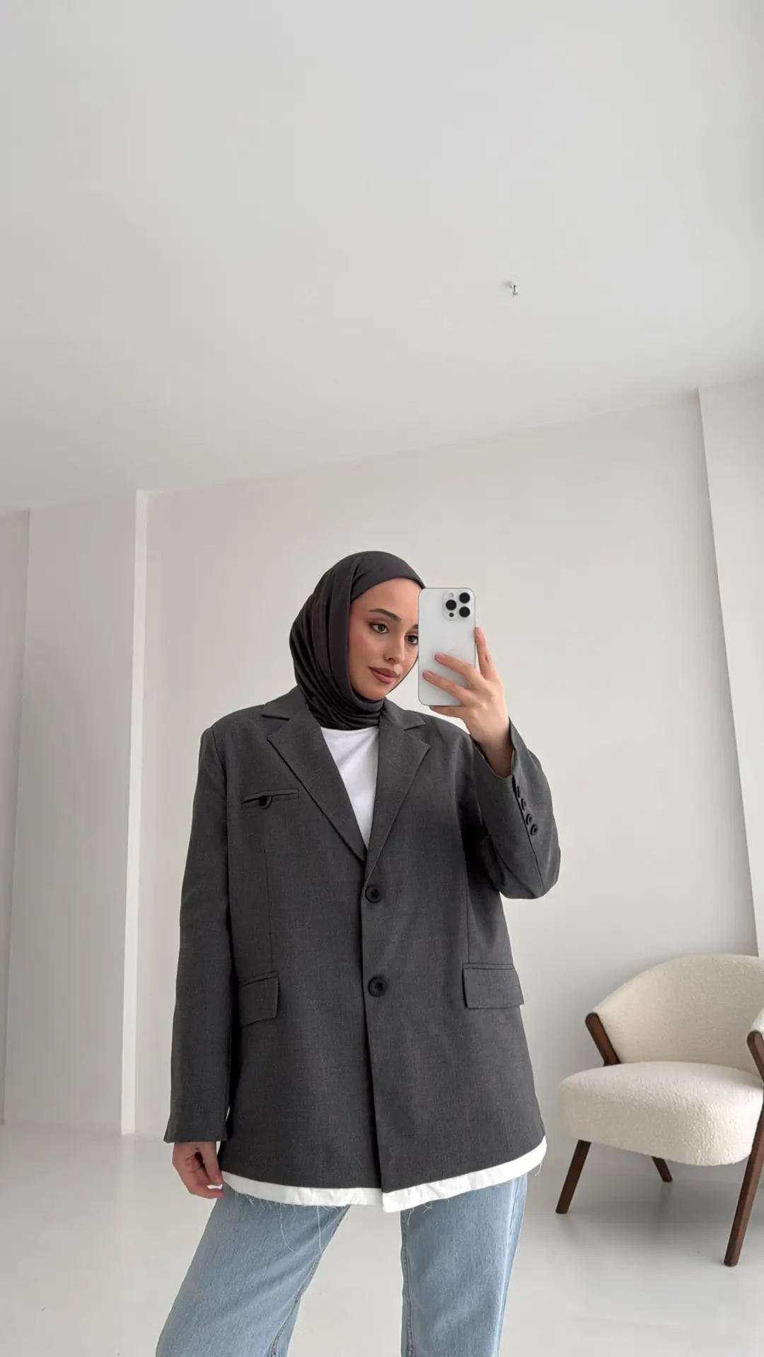 Arkası Baskılı Blazer Ceket Antrasit