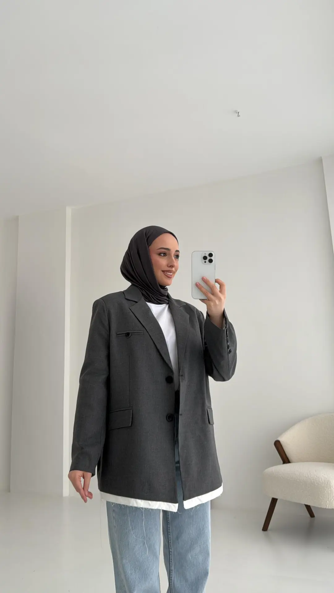 Arkası Baskılı Blazer Ceket Antrasit