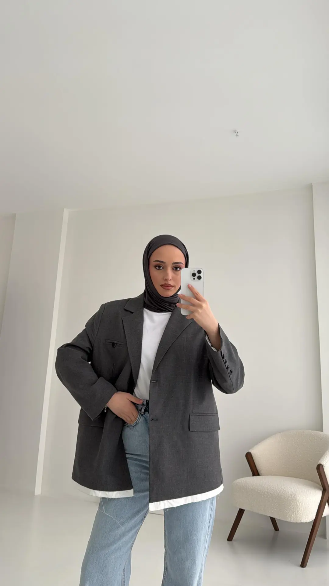 Arkası Baskılı Blazer Ceket Antrasit