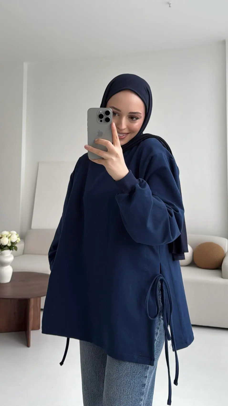 Yanları Bağlamalı Yazlık Sweatshirt Lacivert
