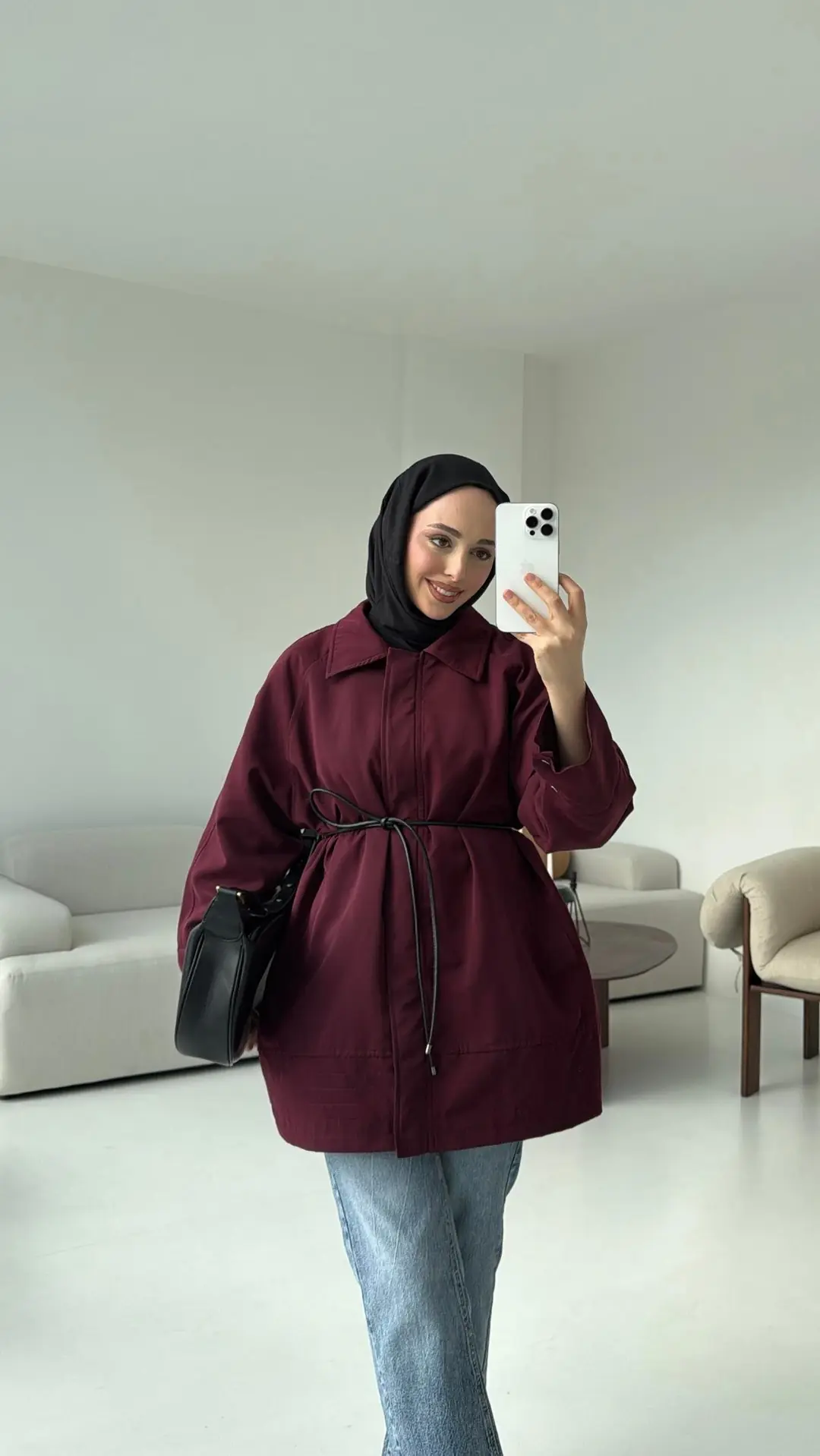 Deri Kemerli Premium Astarlı Fermuarlı Trençkot