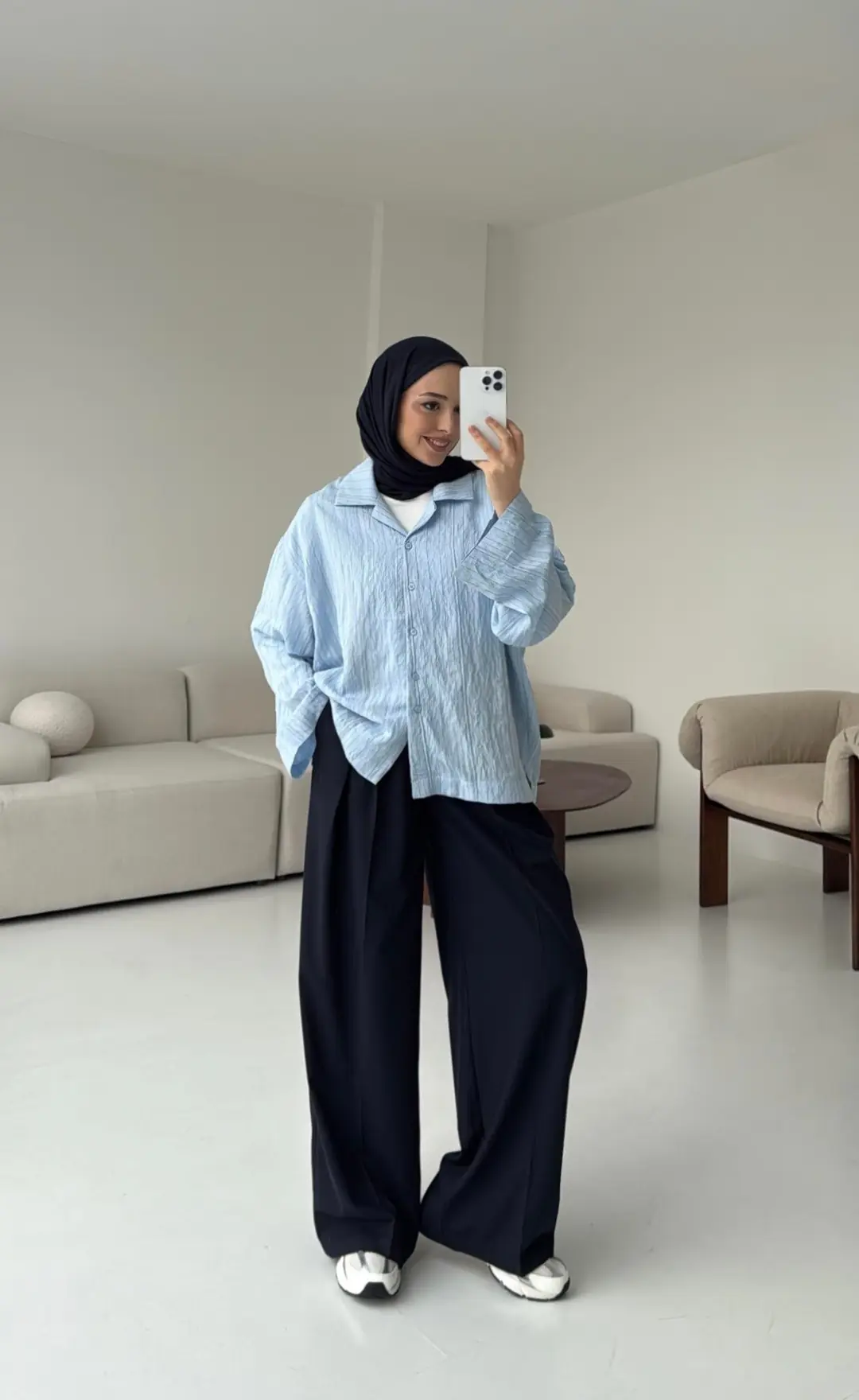 Çizgili Oversize Dökümlü Gömlek Mavi