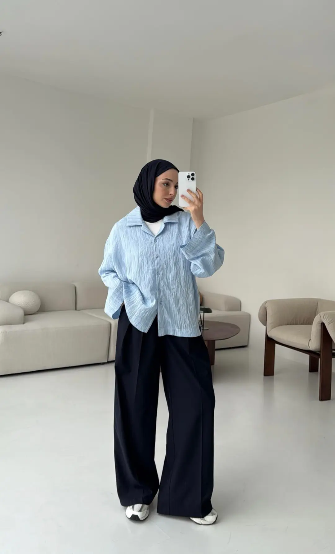 Çizgili Oversize Dökümlü Gömlek Mavi