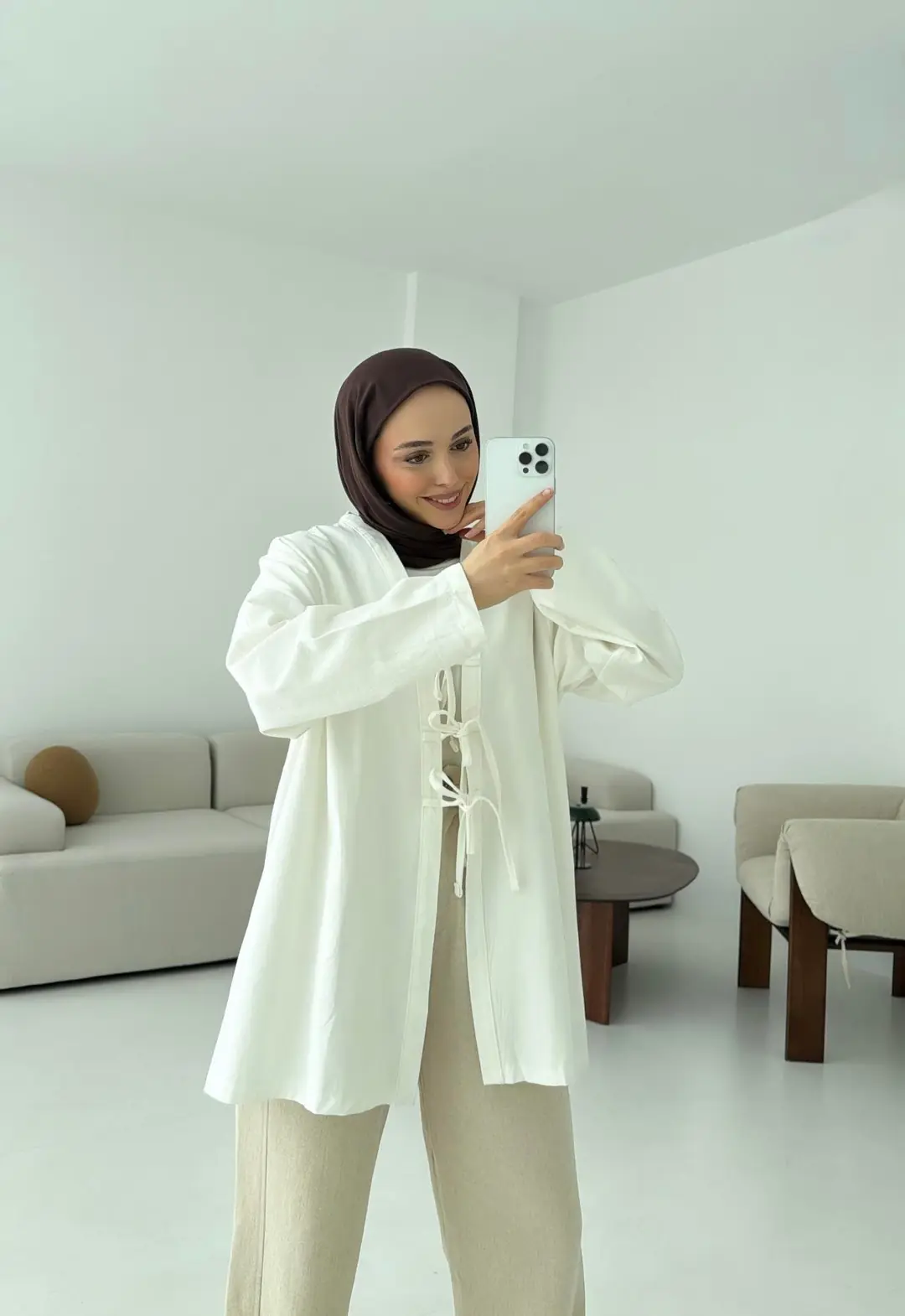 Üç Bağlamalı Kimono Beyaz