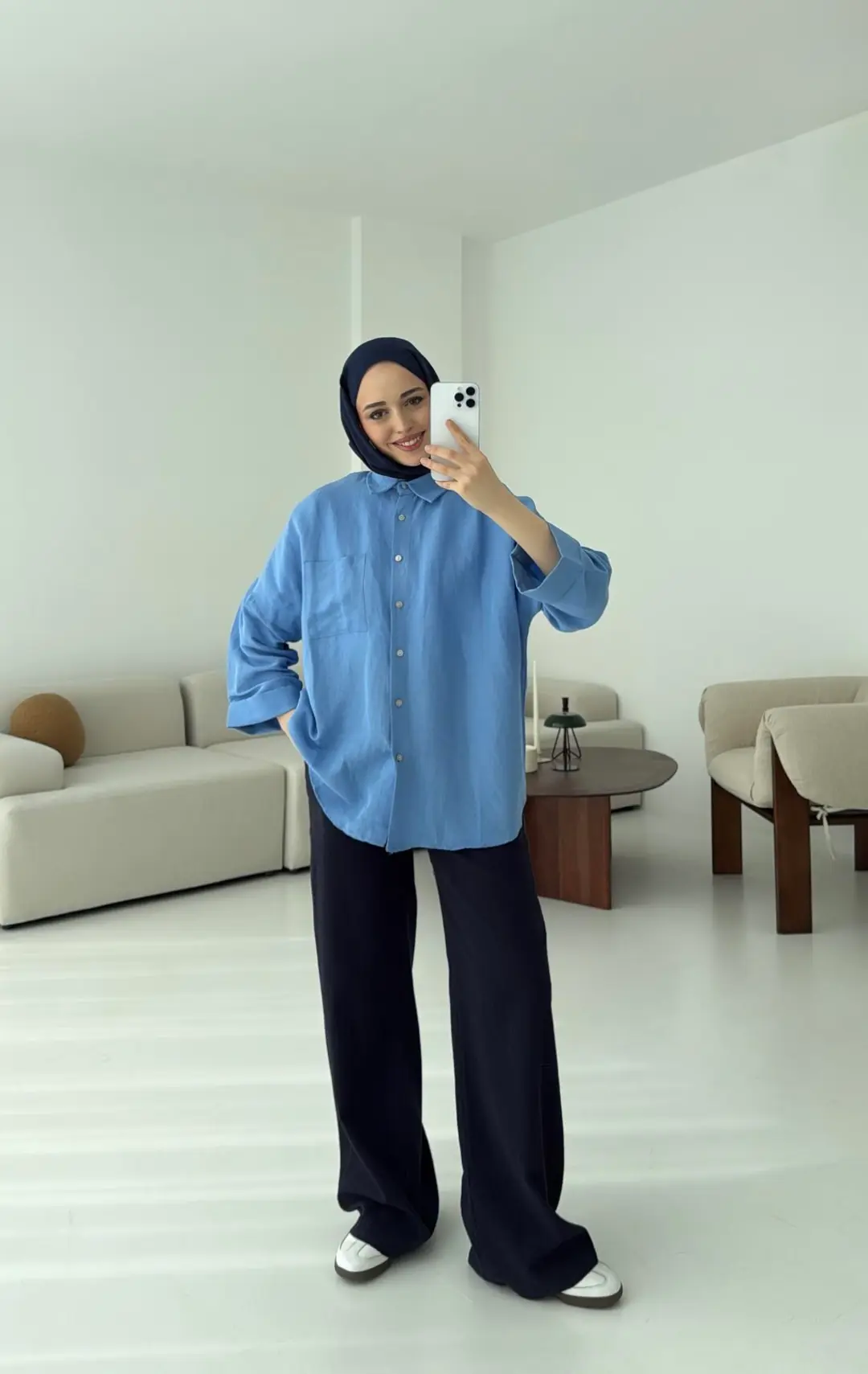 Linen Oversize Gömlek Açık Mavi