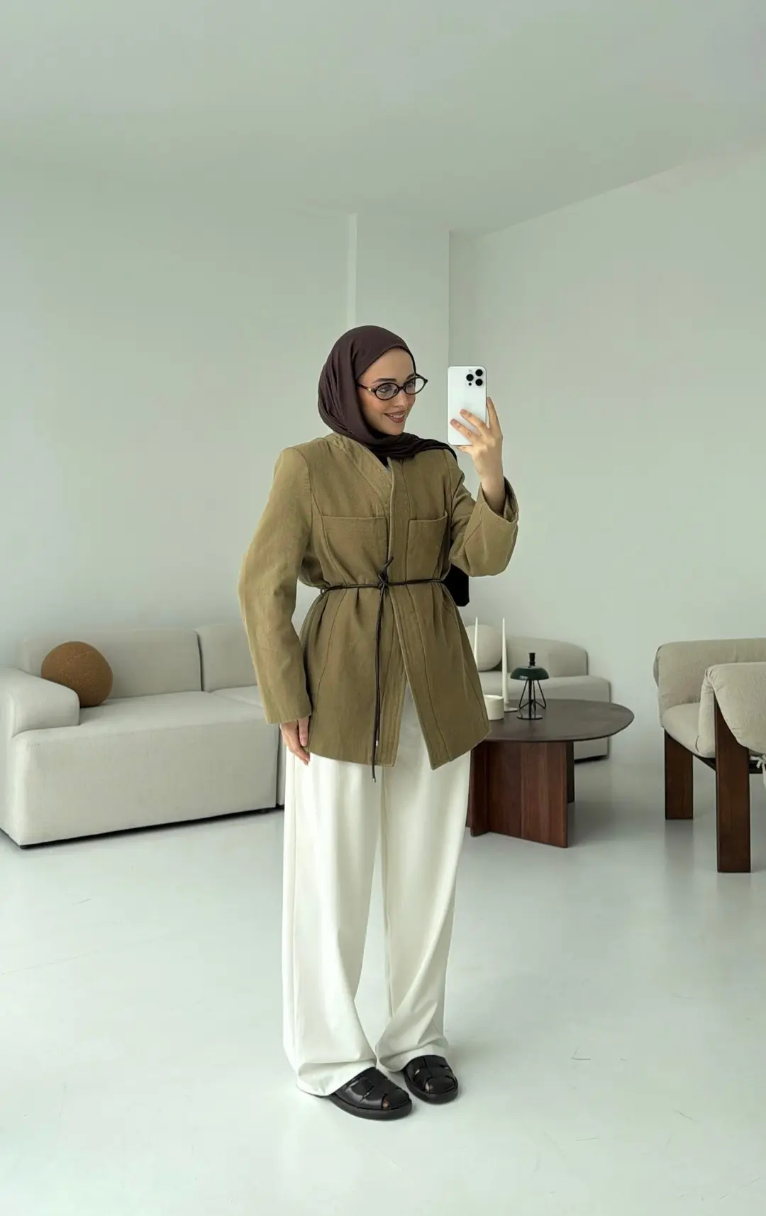Gabardin Kemerli Ceket Haki