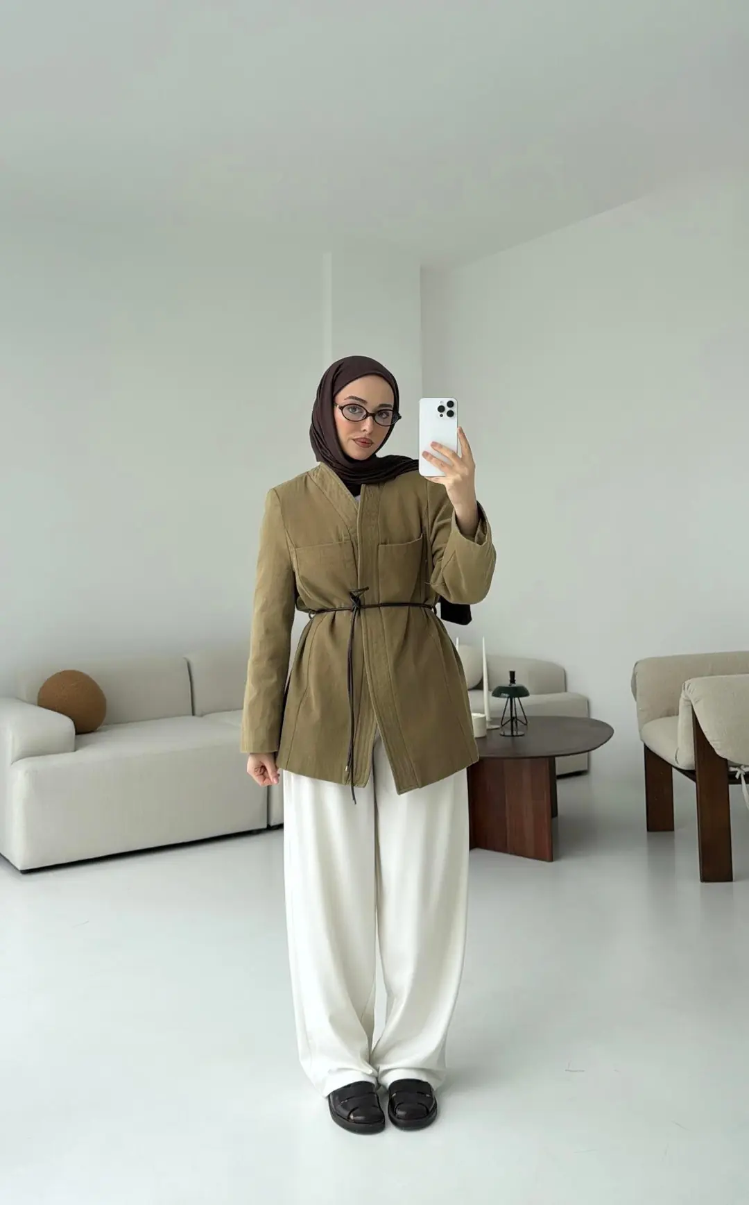 Gabardin Kemerli Ceket Haki