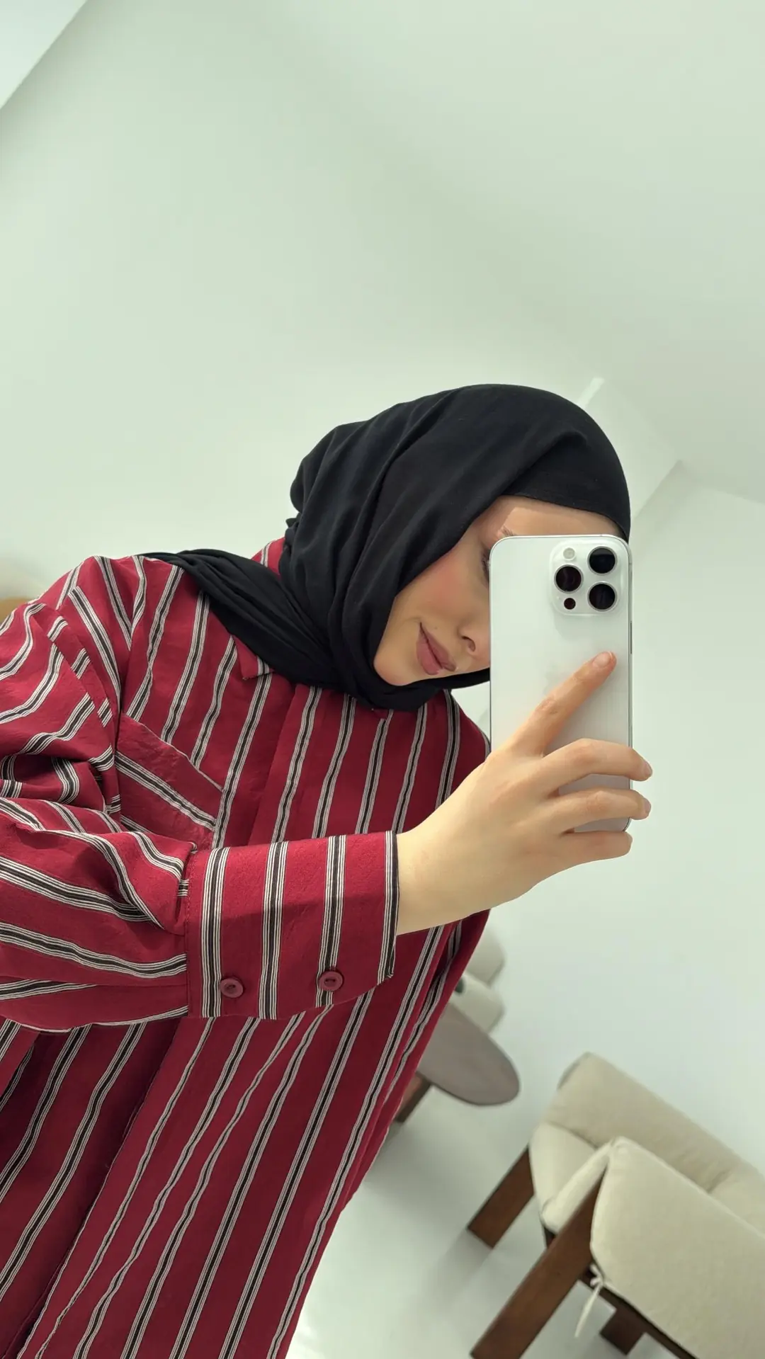 Çizgili Tek Cep Oversize Gömlek Bordo