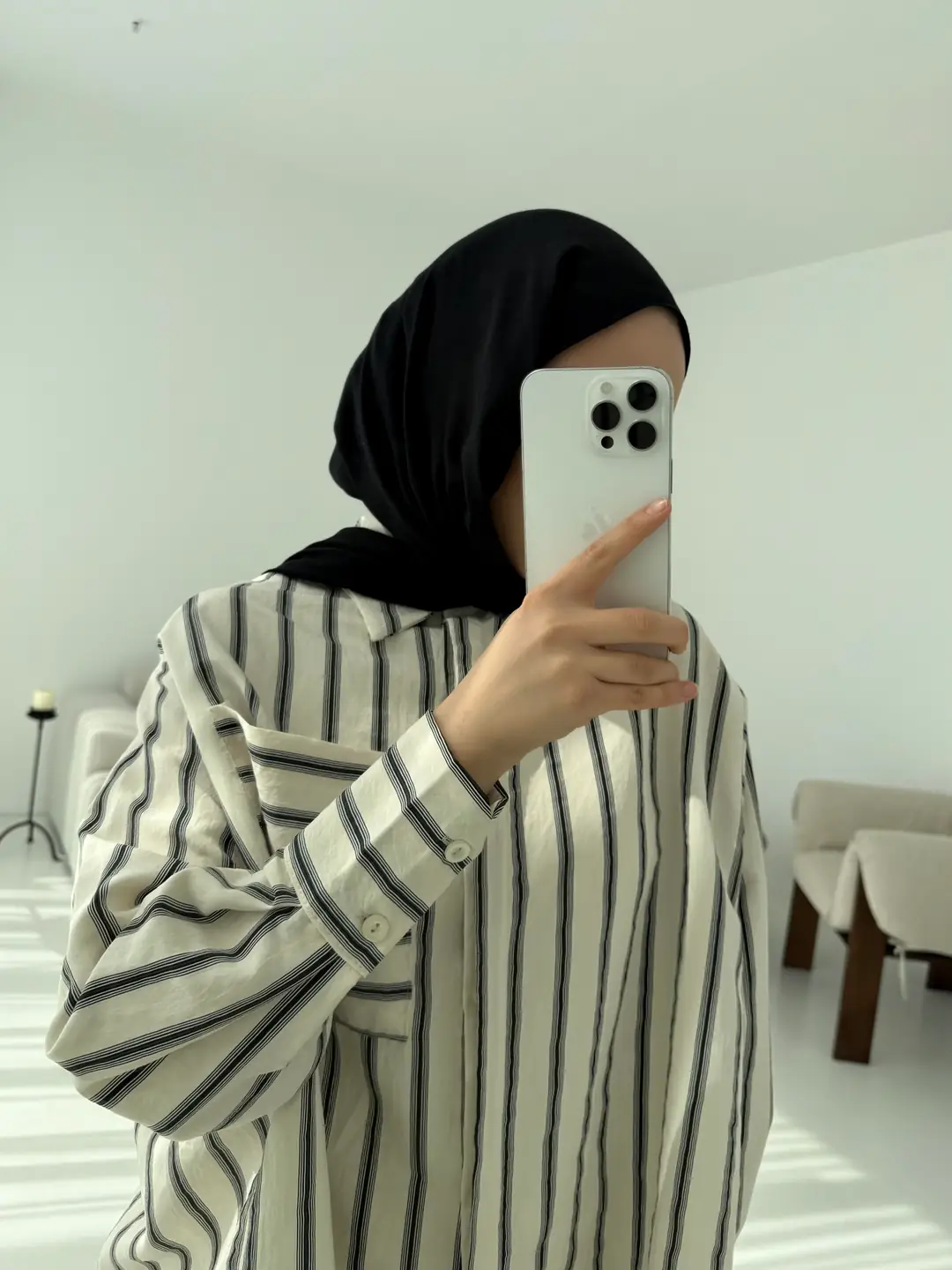 Çizgili Tek Cep Oversize Gömlek Beyaz