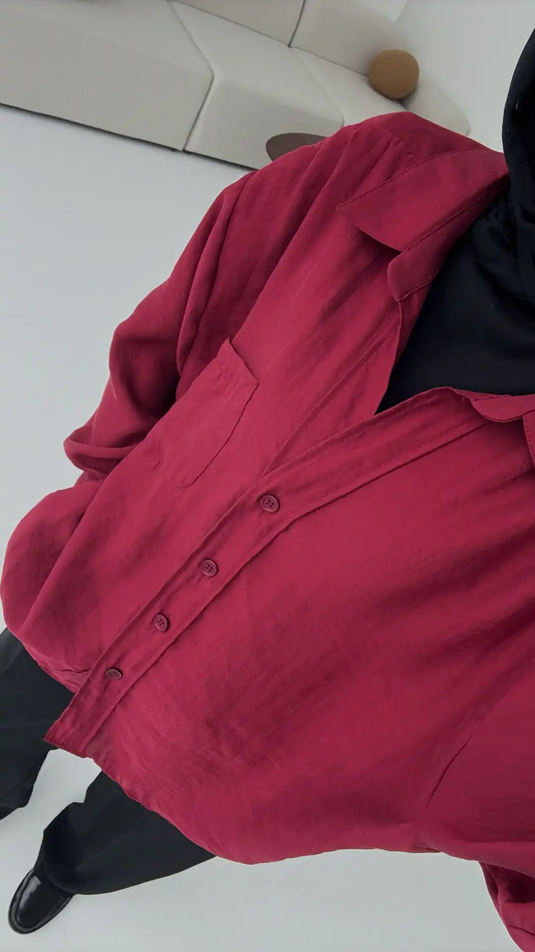 Düşük Omuz Oversize Gömlek Bordo