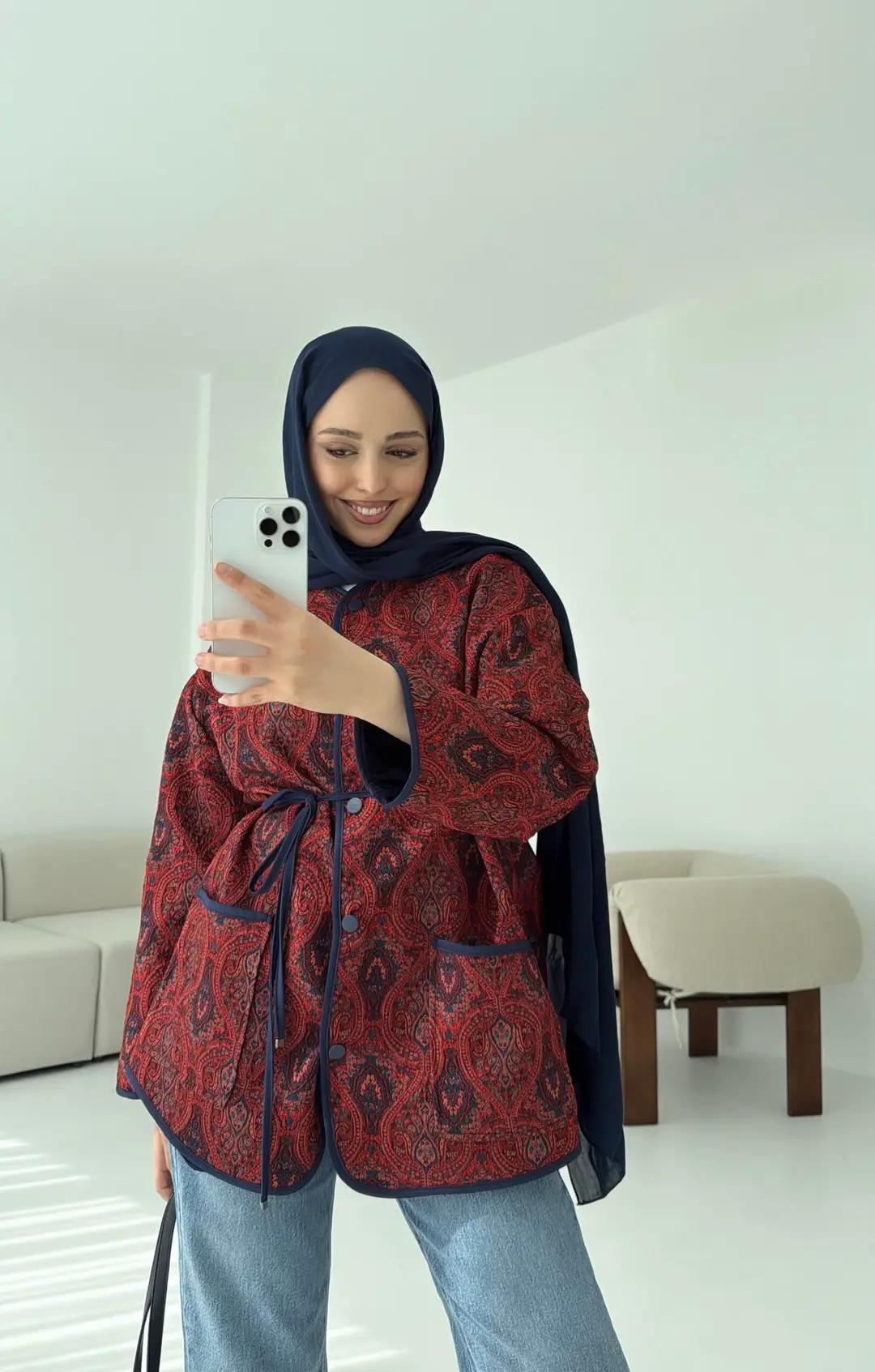 Etnik Desen Bağlamalı Ceket