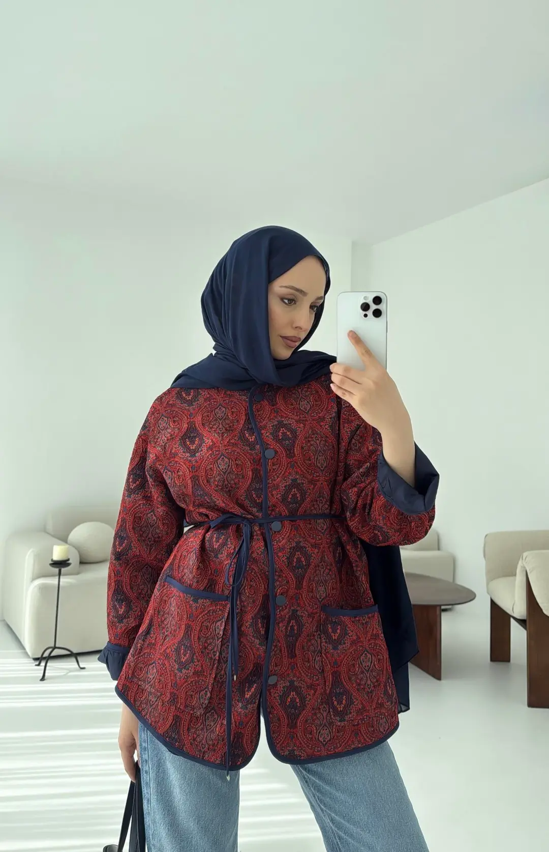 Etnik Desen Bağlamalı Ceket