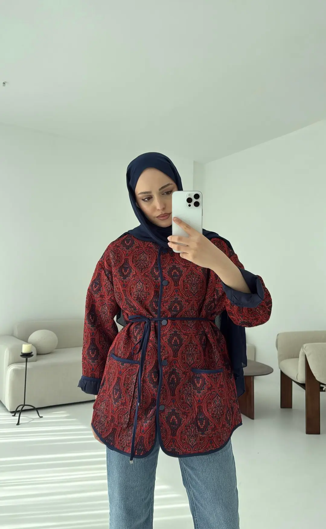 Etnik Desen Bağlamalı Ceket