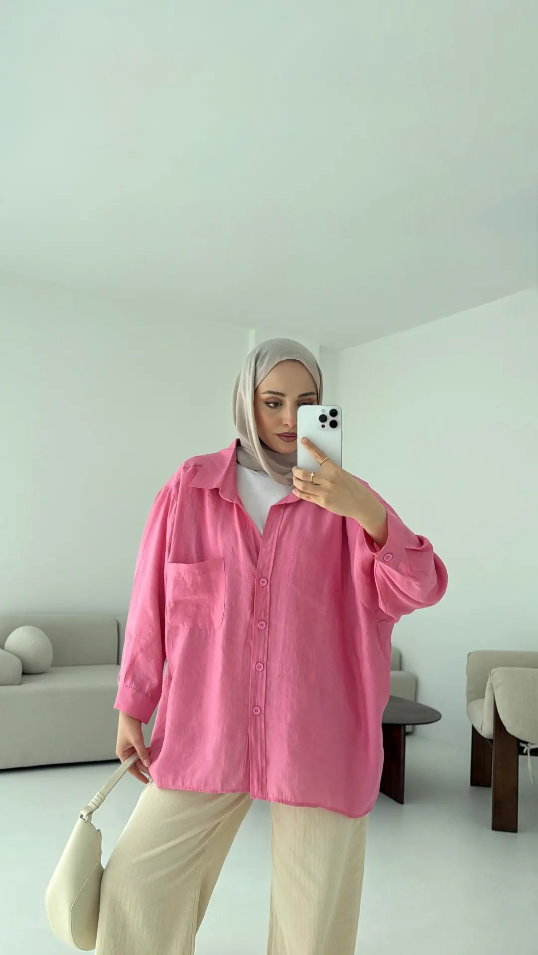 Düşük Omuz Oversize Gömlek Pembe