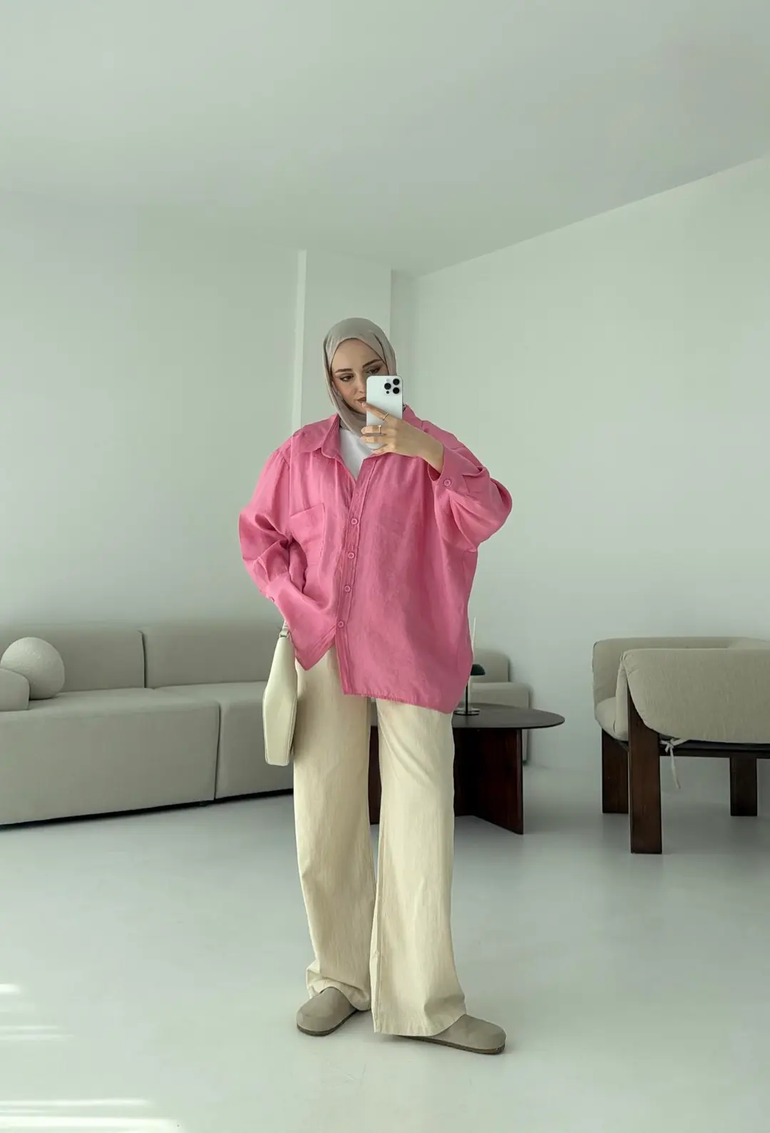 Düşük Omuz Oversize Gömlek Pembe