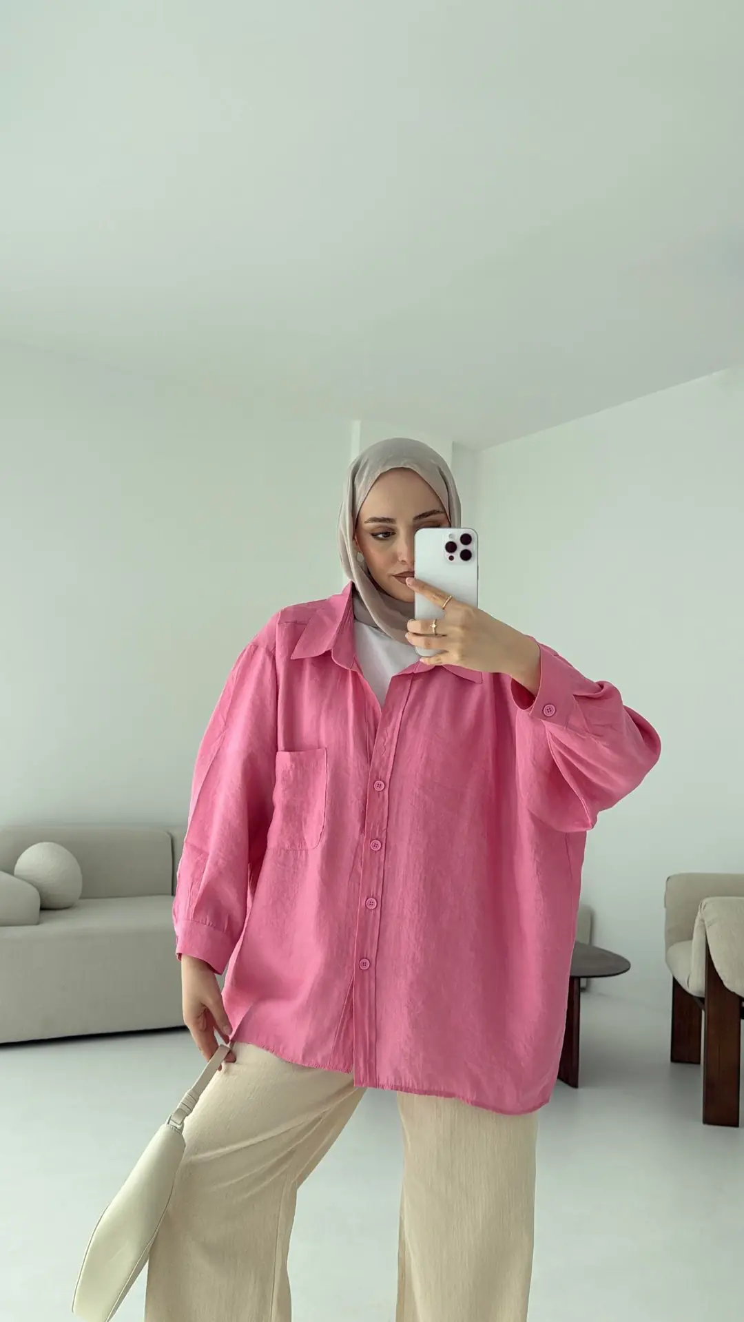 Düşük Omuz Oversize Gömlek Pembe