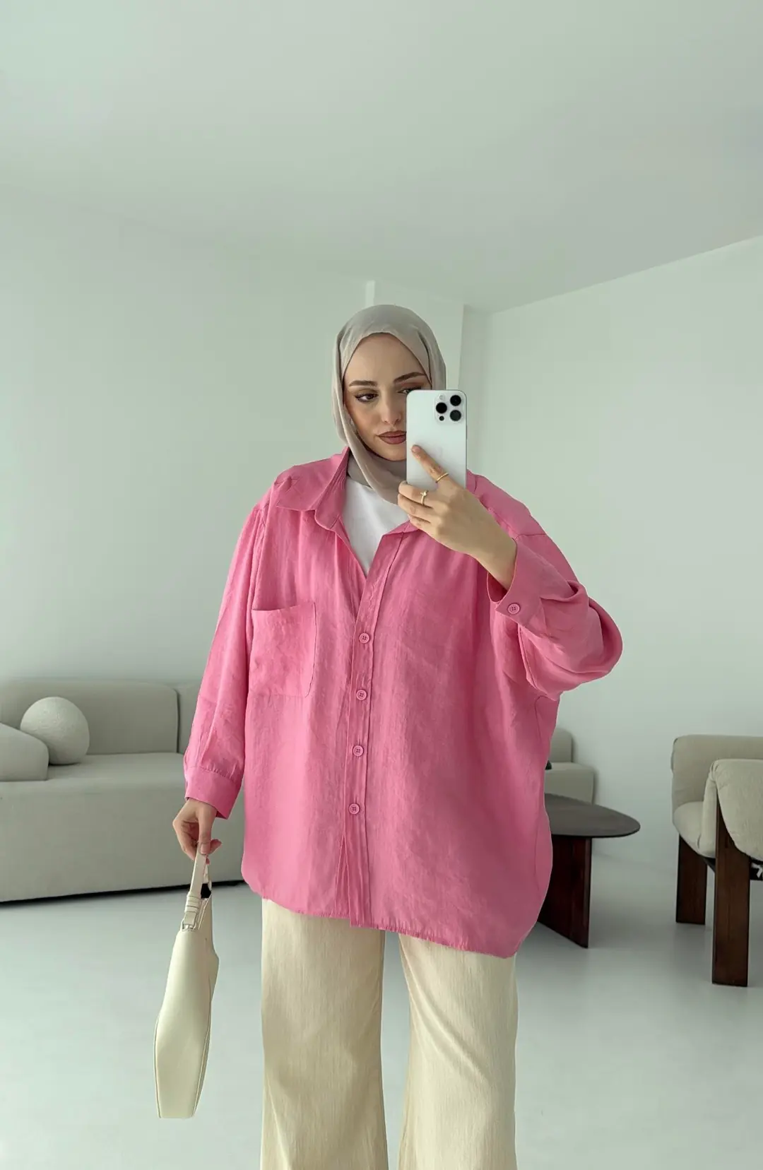 Düşük Omuz Oversize Gömlek Pembe