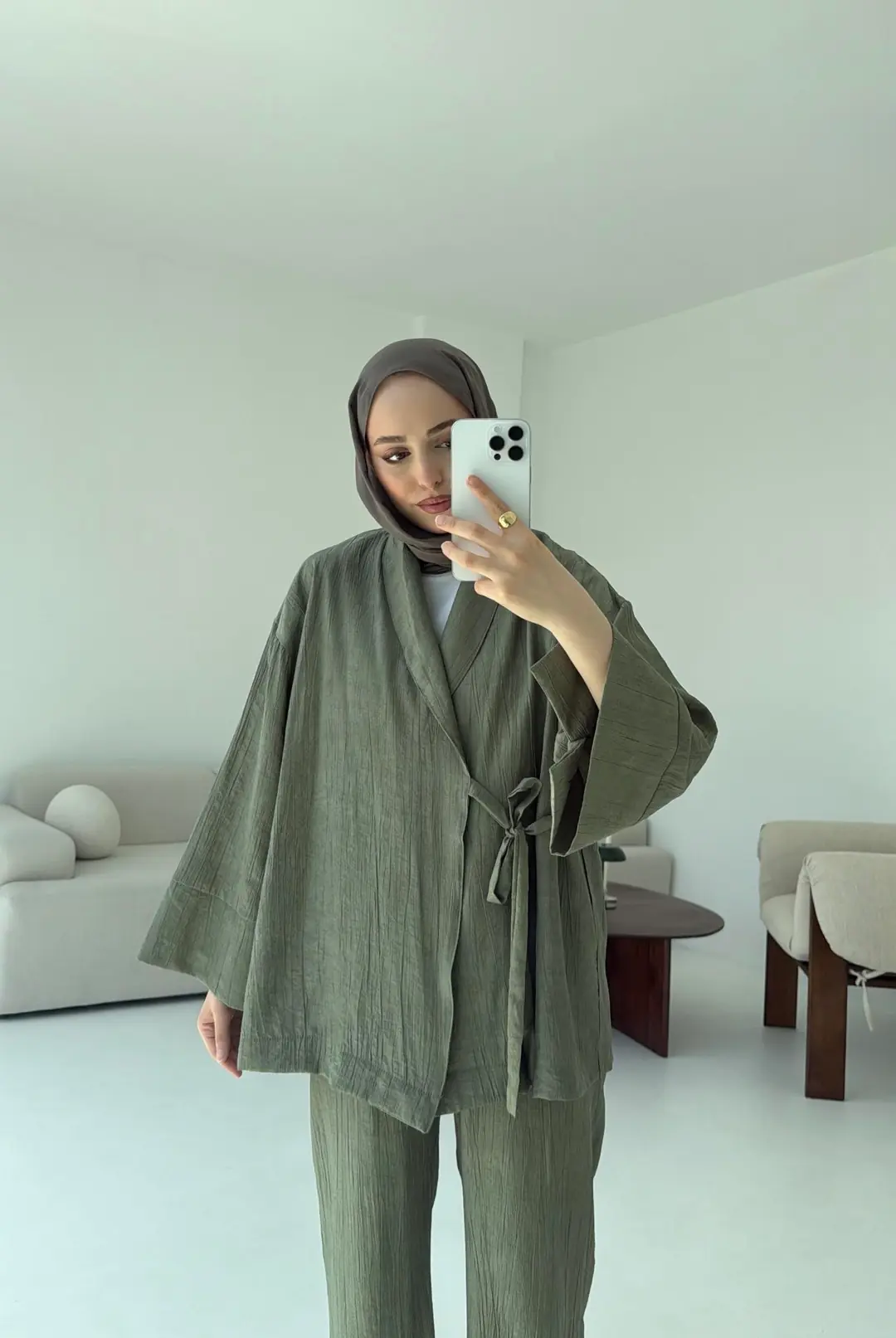 Haki Yandan Baglamalı Kimono Takım