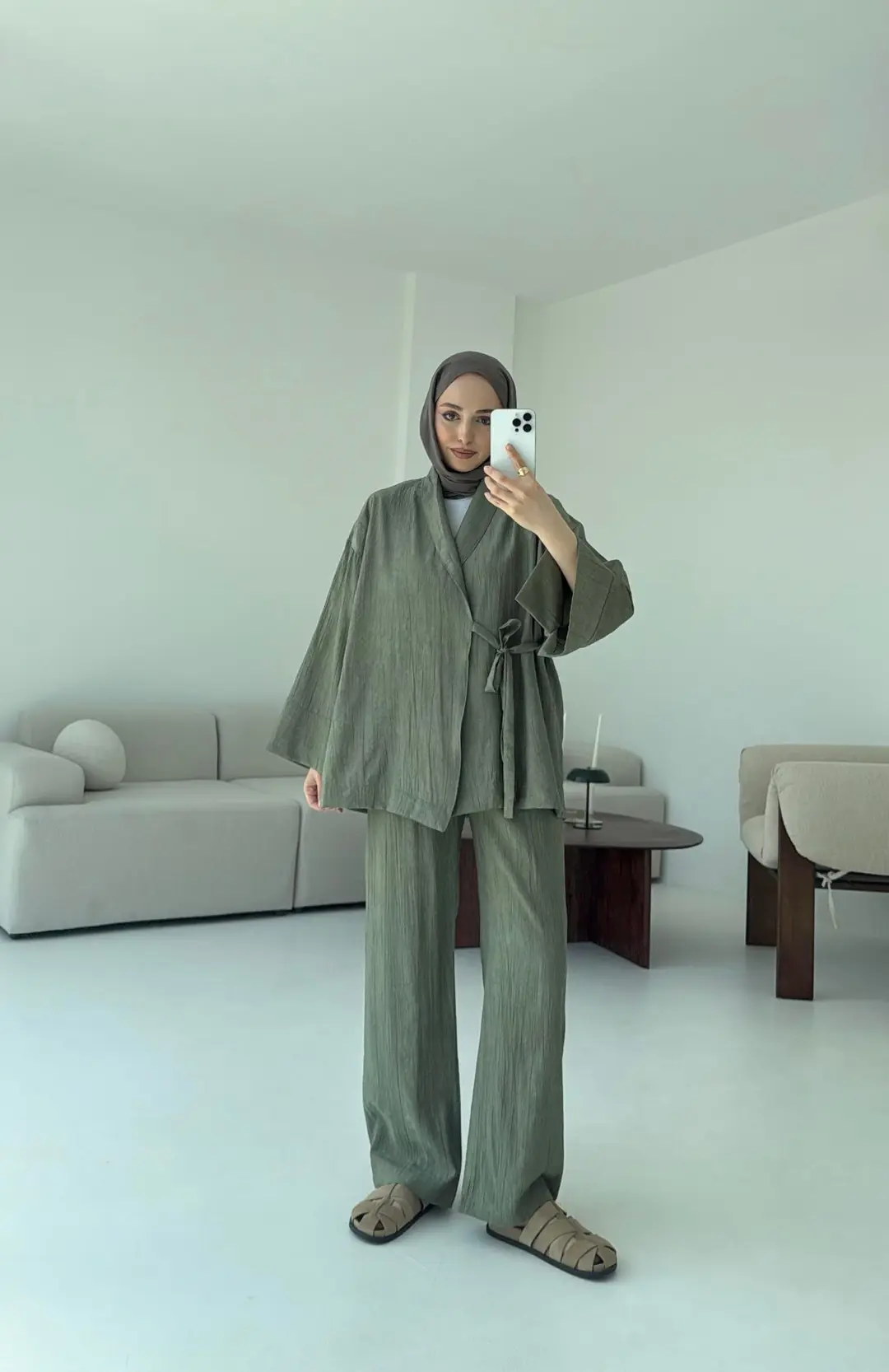 Haki Yandan Baglamalı Kimono Takım