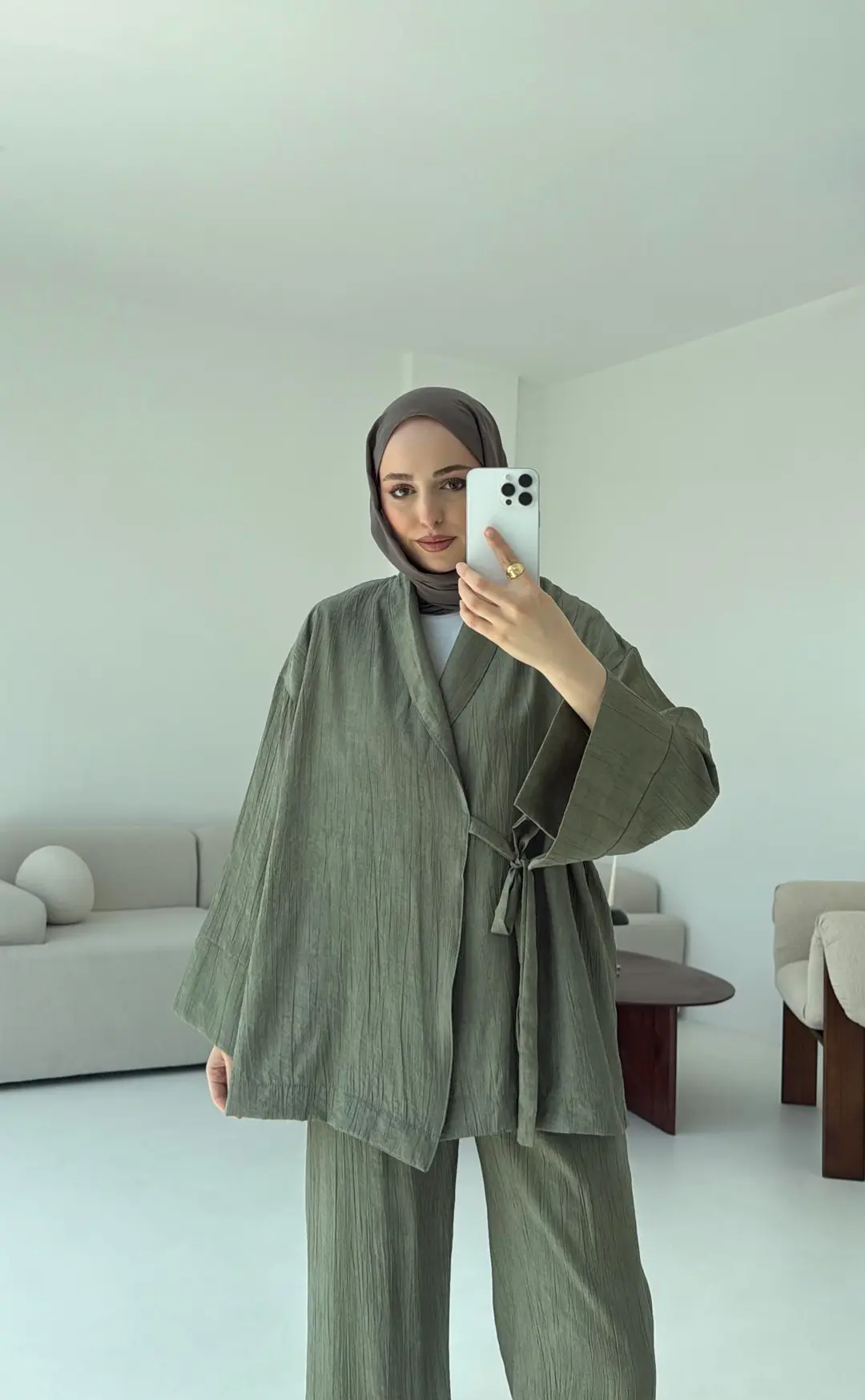 Haki Yandan Baglamalı Kimono Takım
