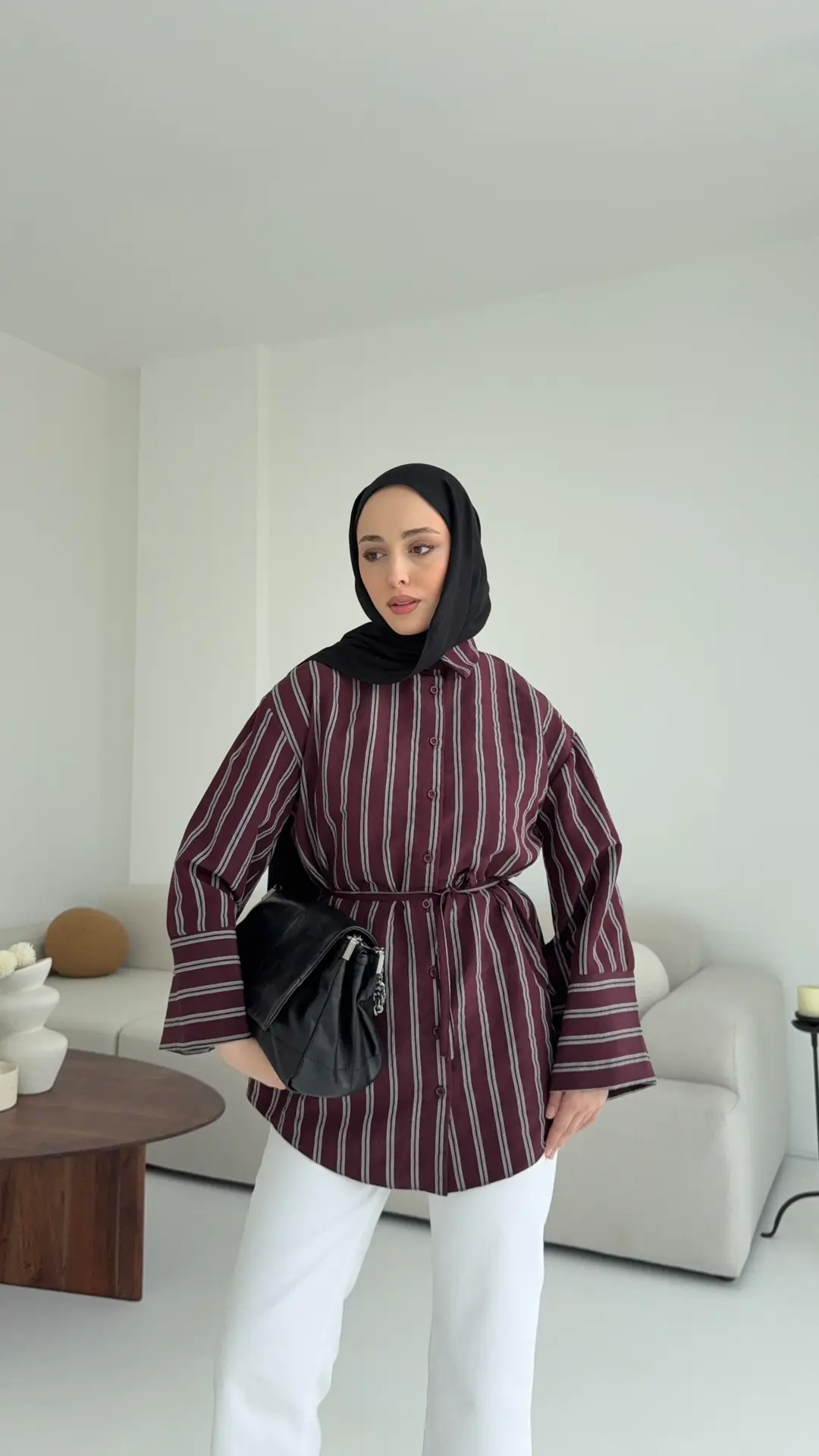 Çizgili Bağlamalı Gömlek Bordo