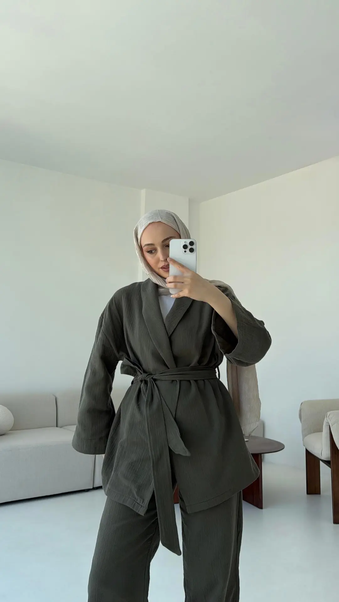 Müslin Kimonolu Takım Haki