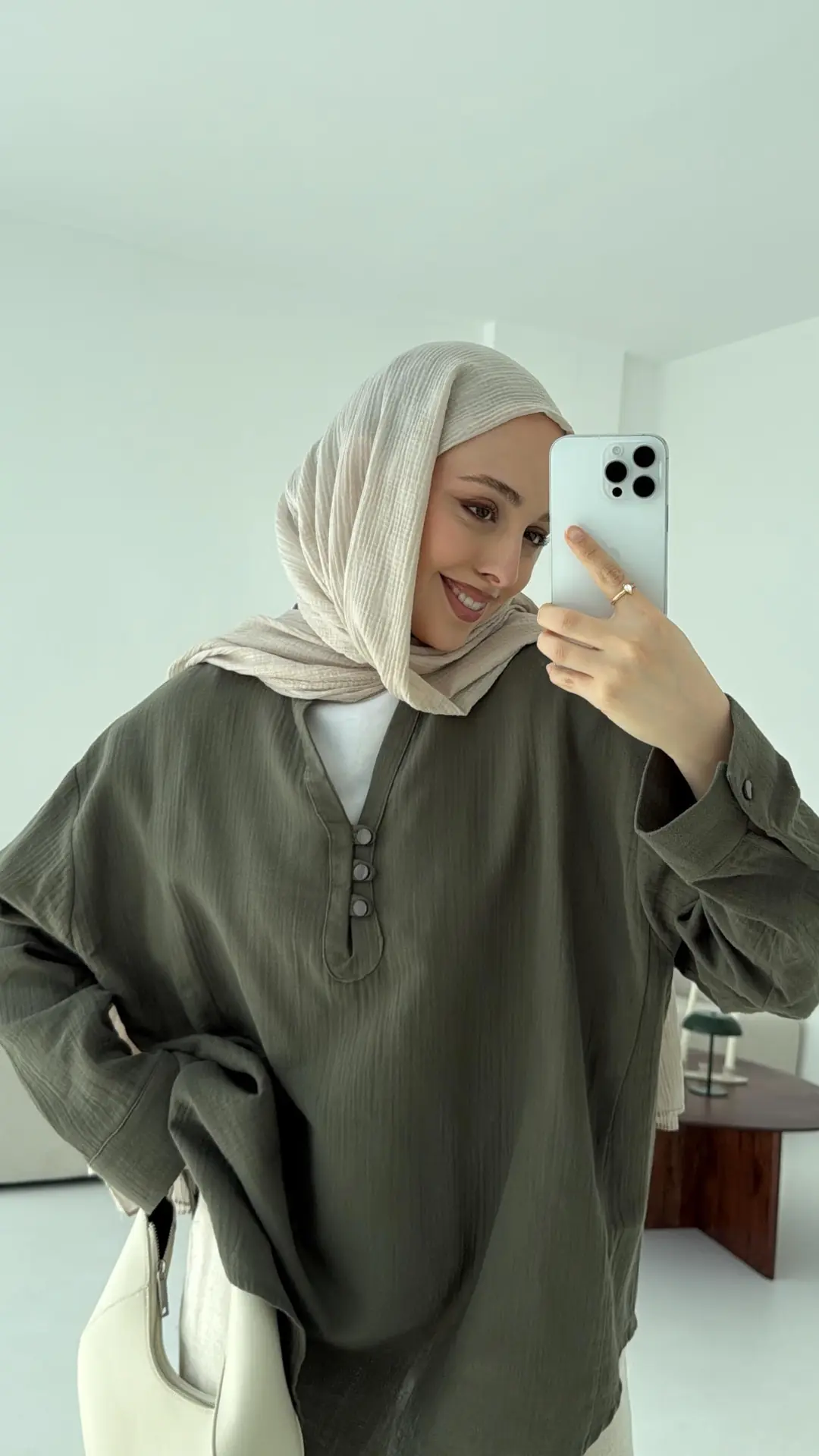 Müslin Düğmeli Gömlek Haki