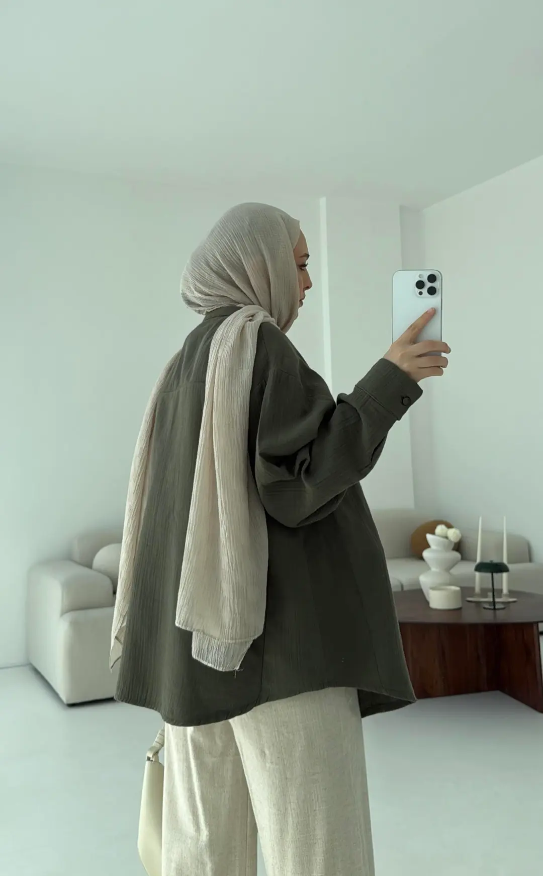 Müslin Düğmeli Gömlek Haki