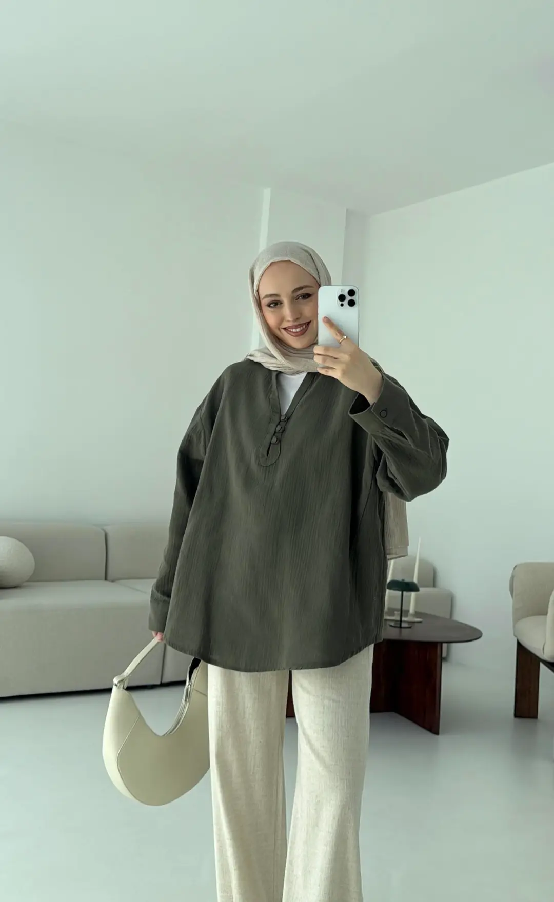 Müslin Düğmeli Gömlek Haki