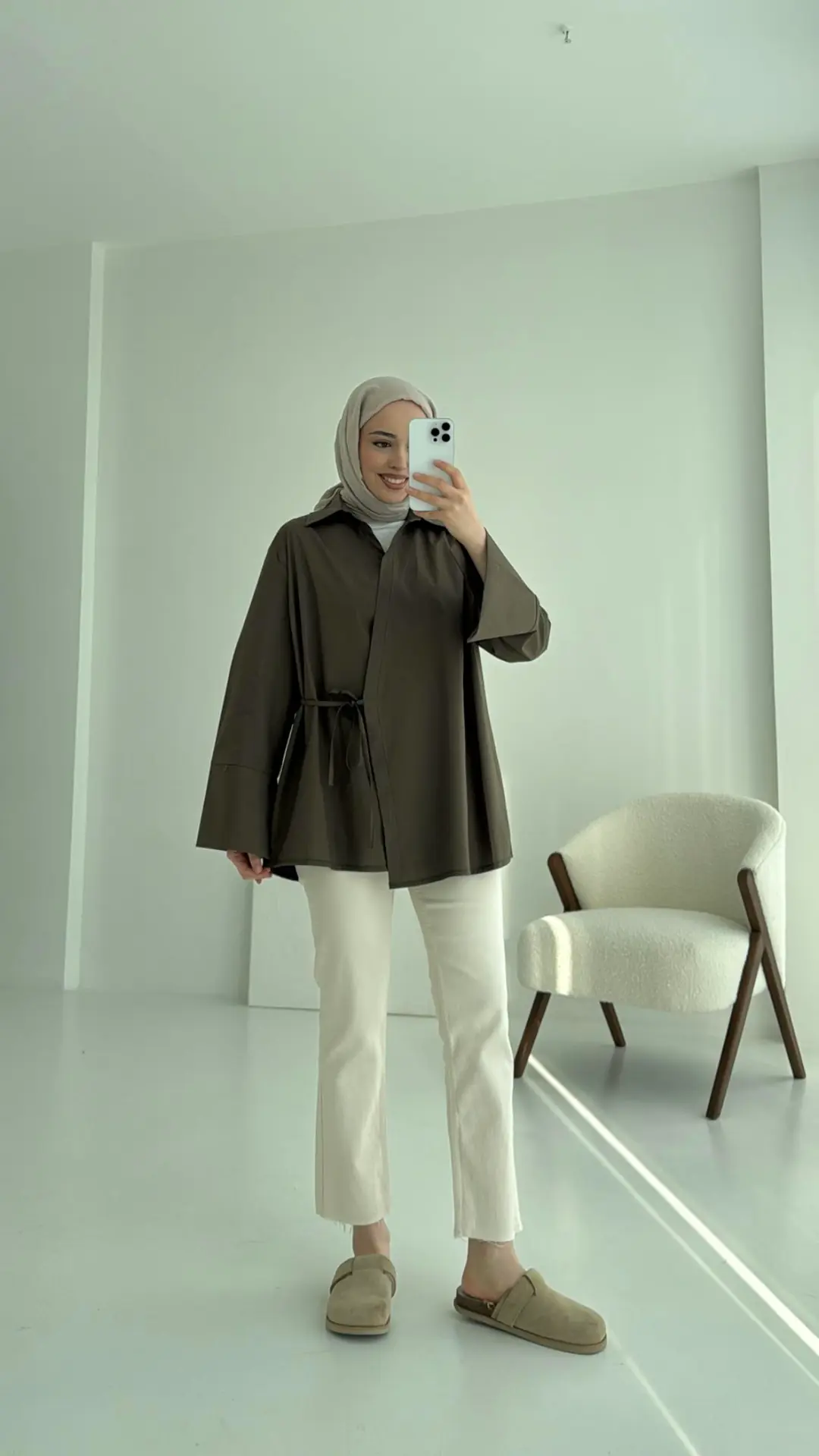 Kolları Yırtmaç Detay Yandan Bağlamalı Gömlek Haki