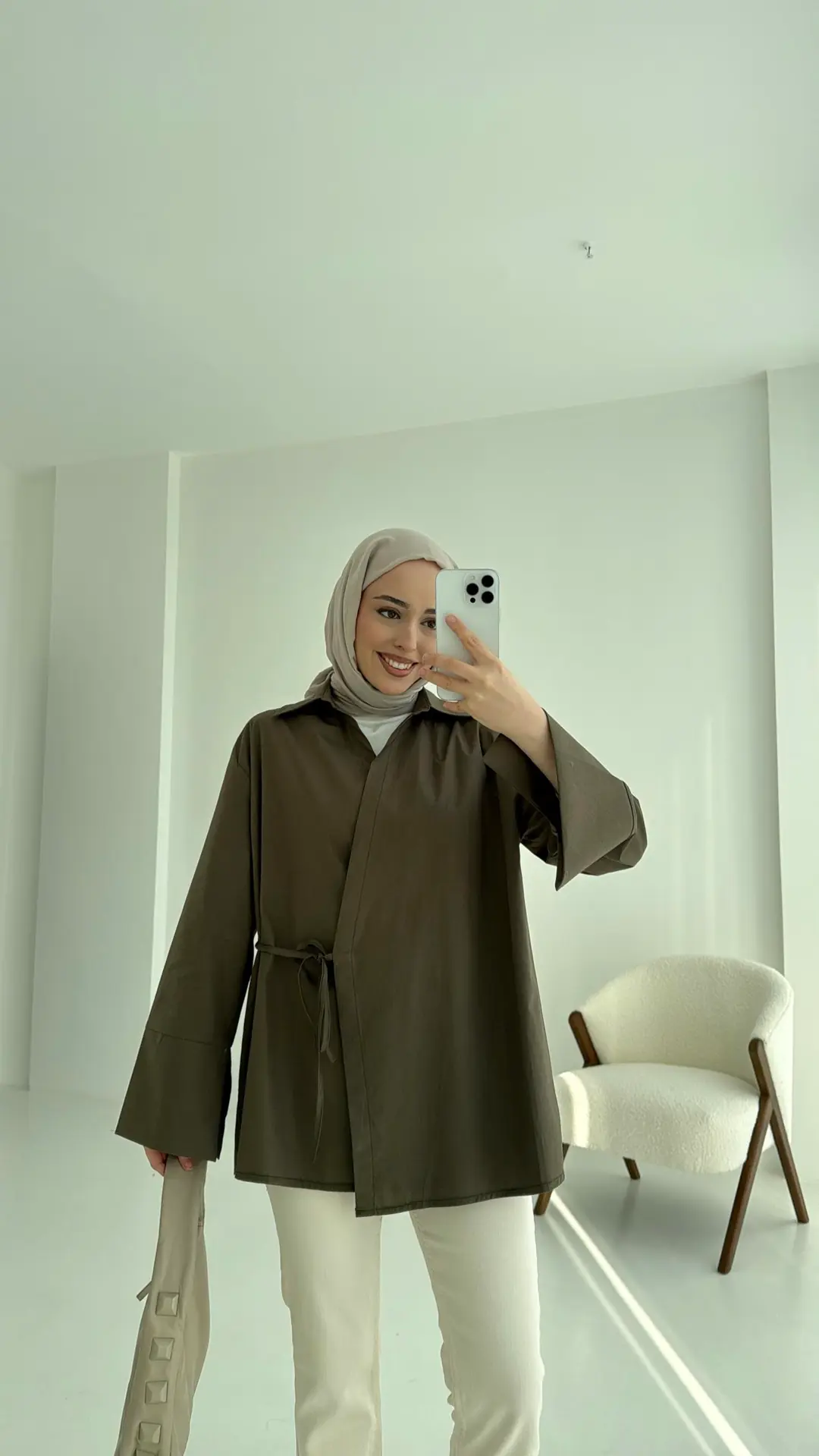 Kolları Yırtmaç Detay Yandan Bağlamalı Gömlek Haki