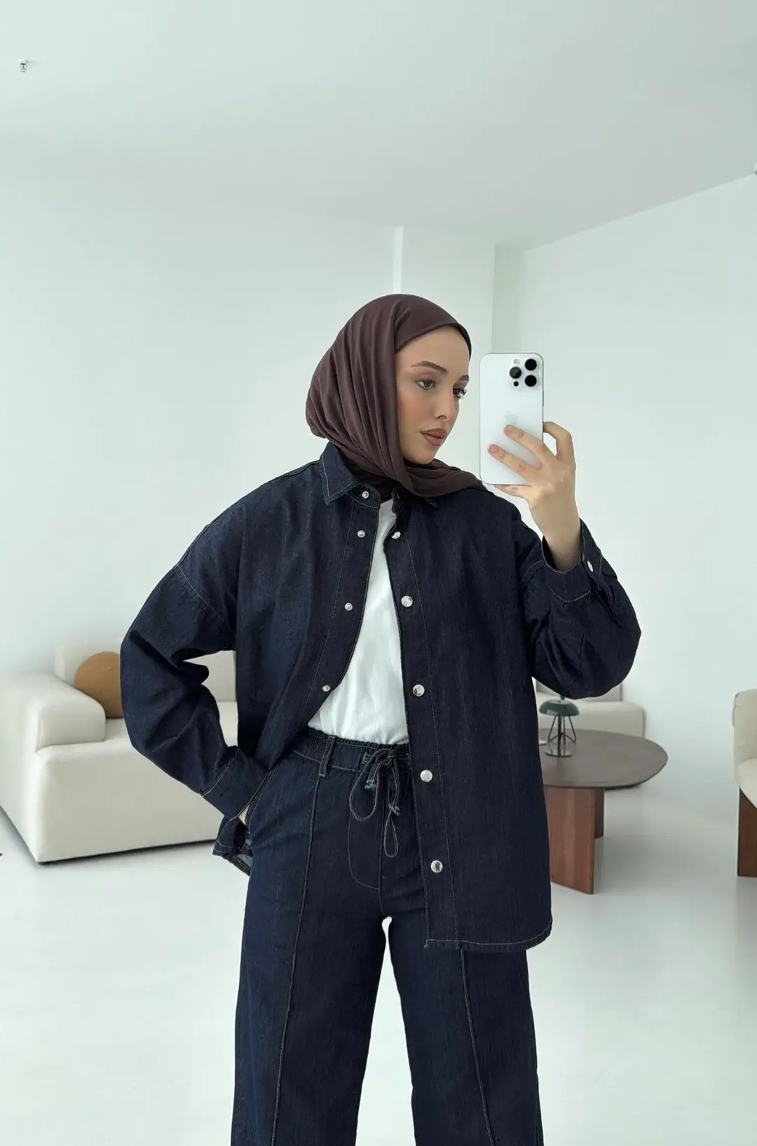 Beli Lastikli Denim Takım