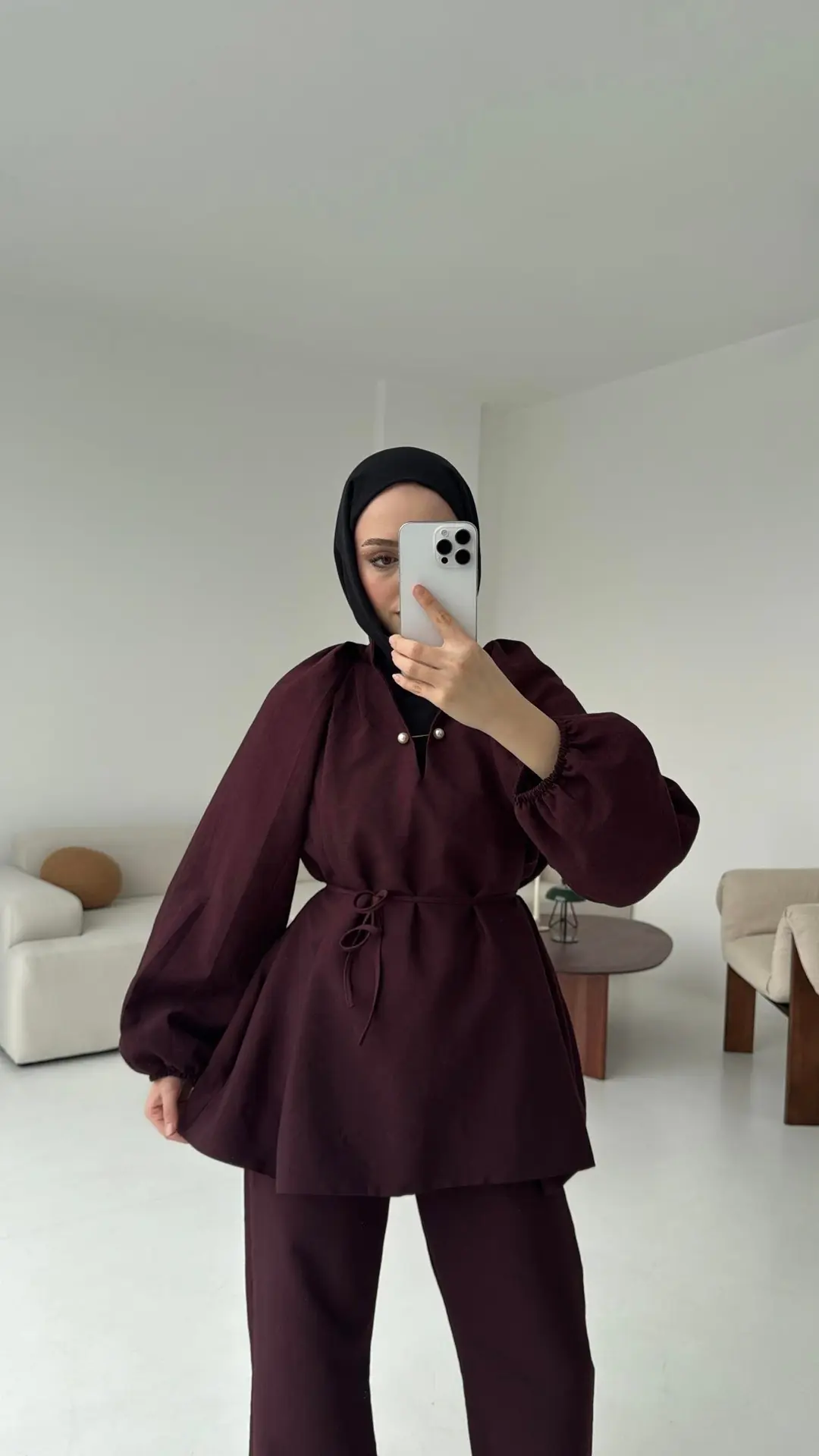 Broş Detaylı Takım Mürdüm