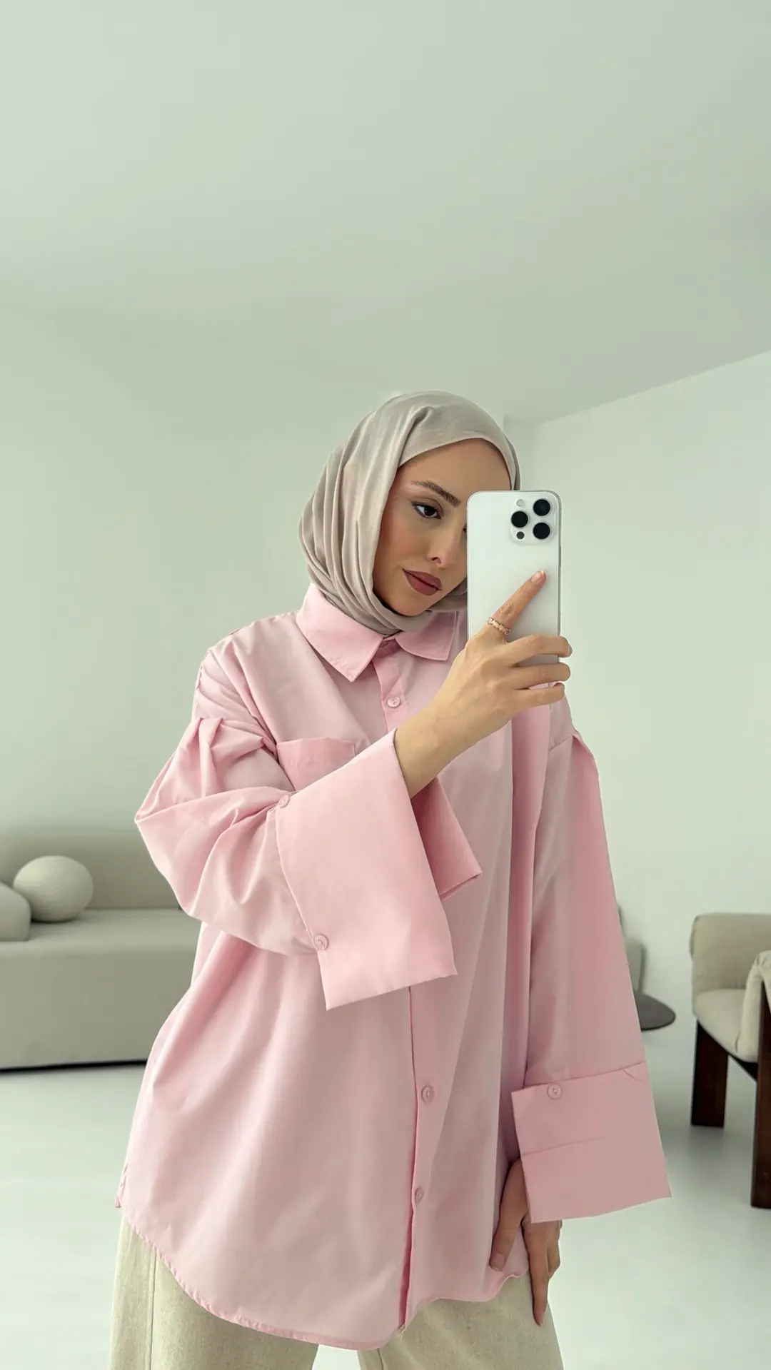 Kalın Manşetli Oversize Pembe Gömlek