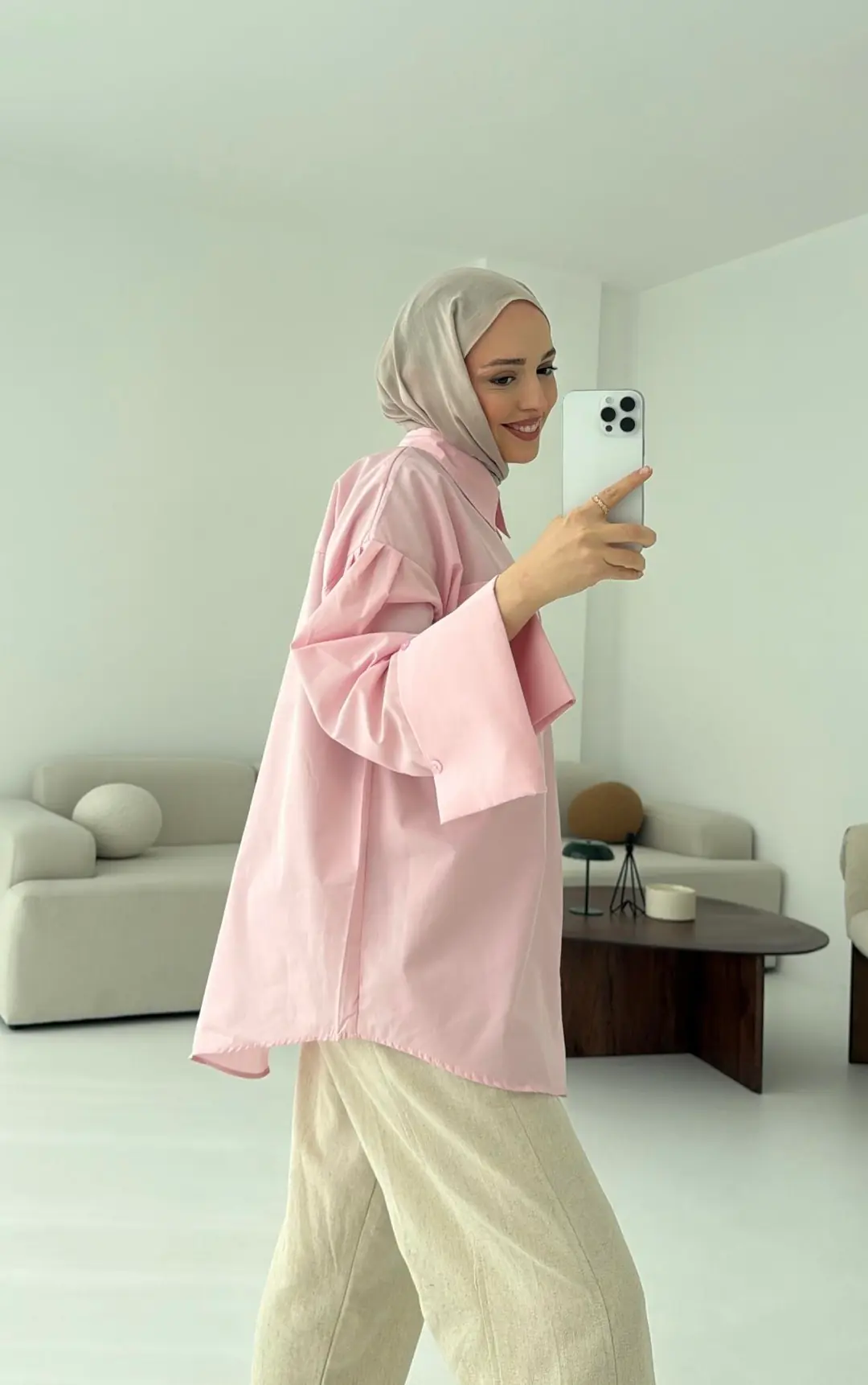 Kalın Manşetli Oversize Pembe Gömlek