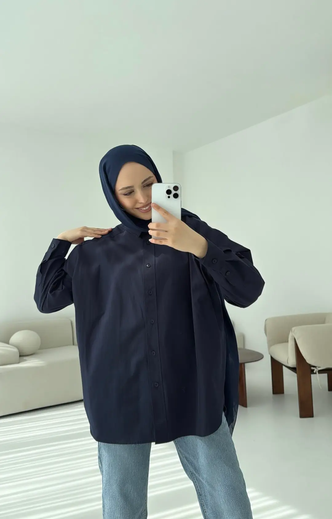Poplin Oversize Gömlek Lacivert