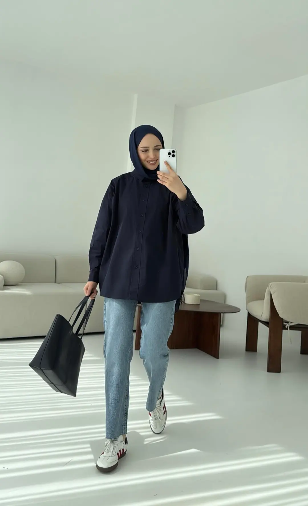 Poplin Oversize Gömlek Lacivert