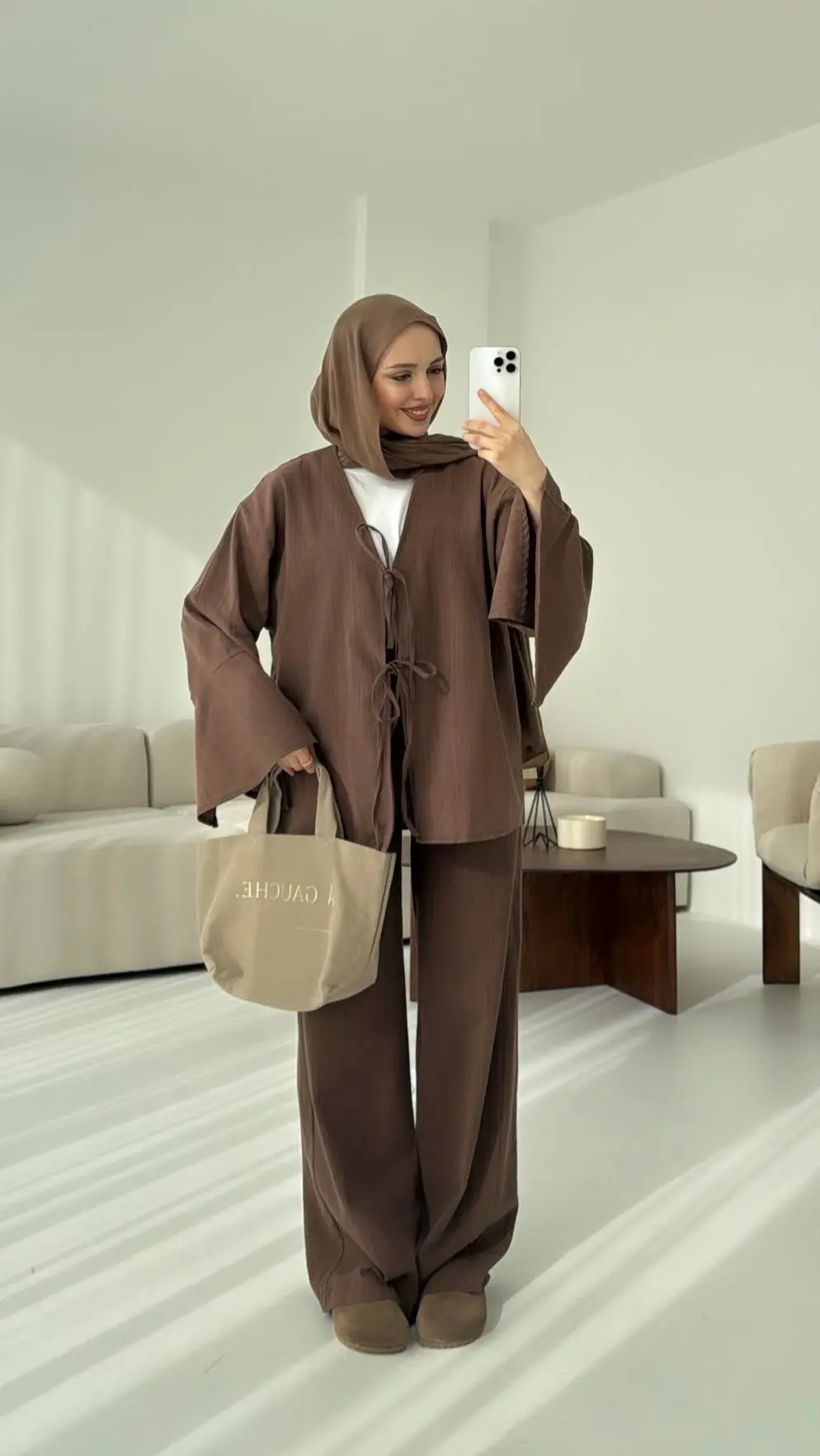 Kol Detaylı Kimono Keten Takım