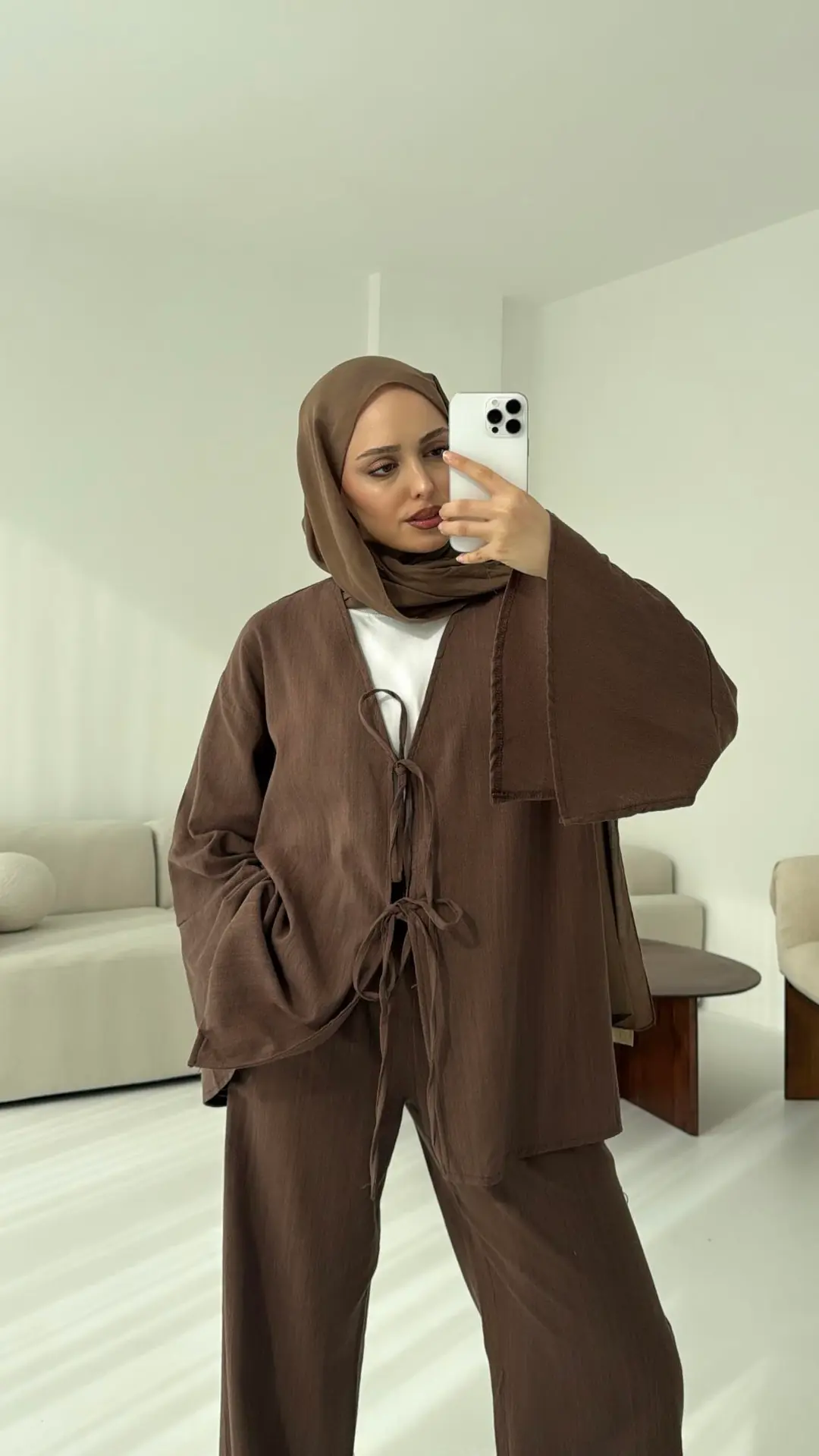 Kol Detaylı Kimono Keten Takım