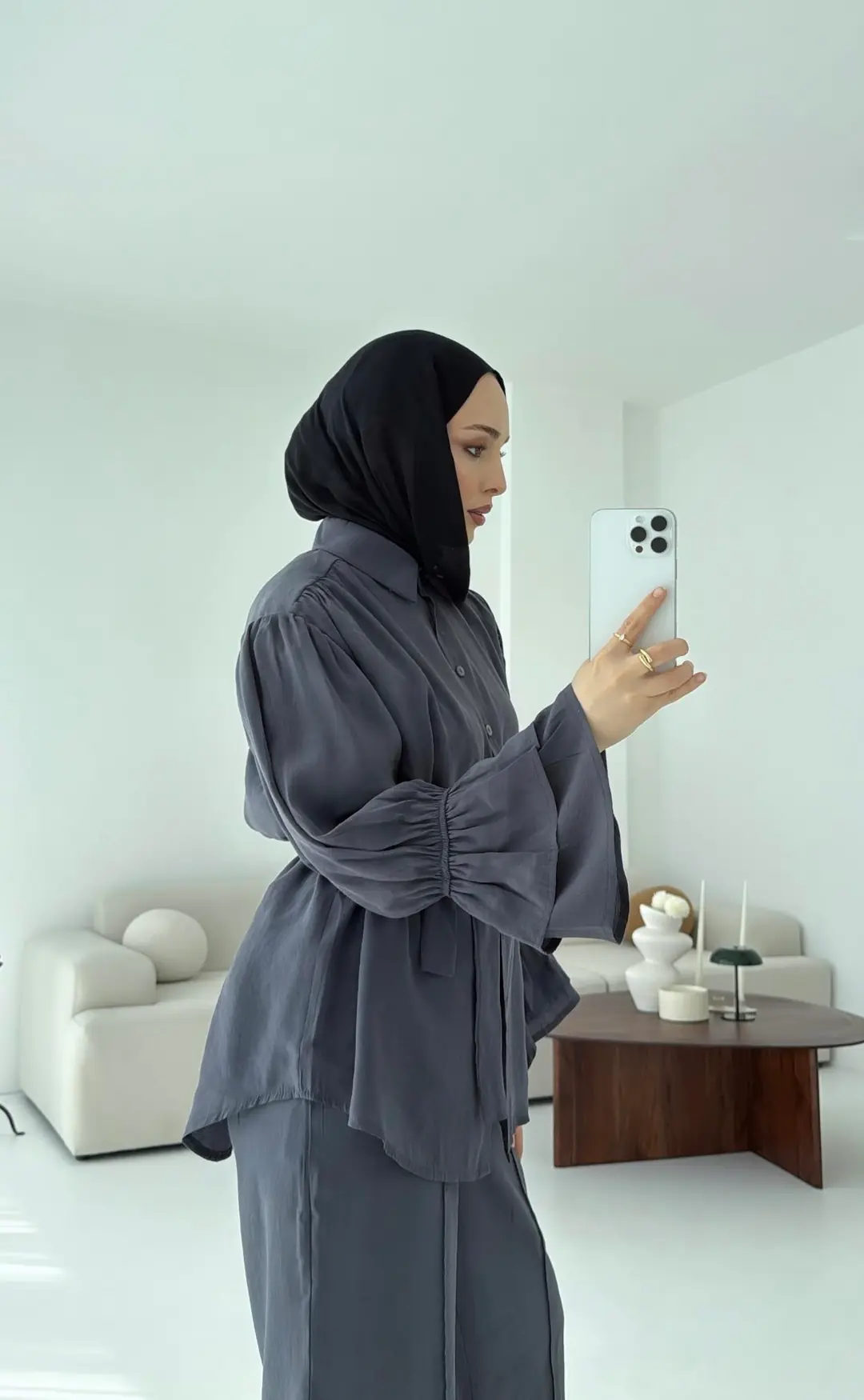 Büzgülü Oversize Gömlek Takım Antrasit
