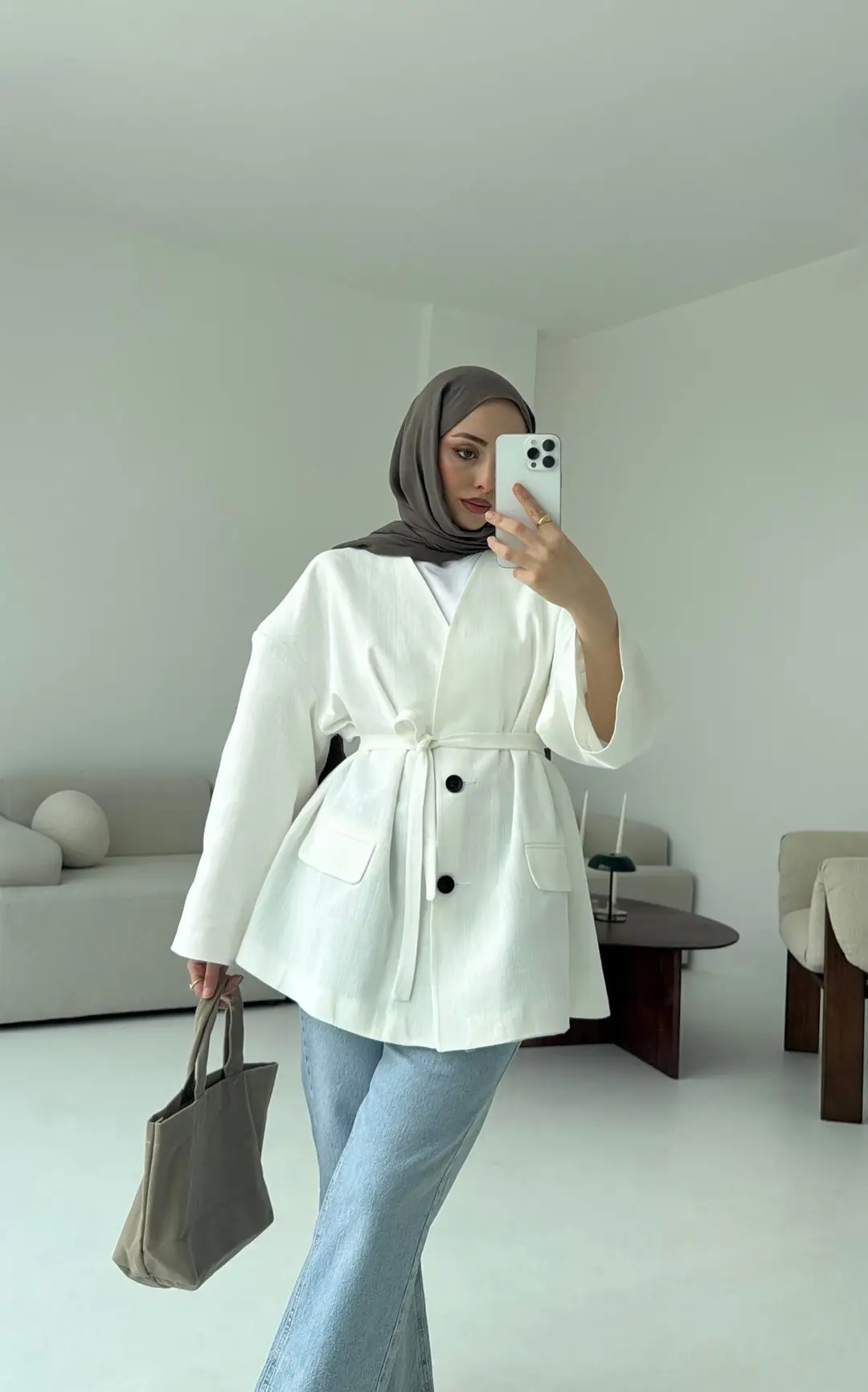 Düşük Omuz Oversize Beyaz Ceket