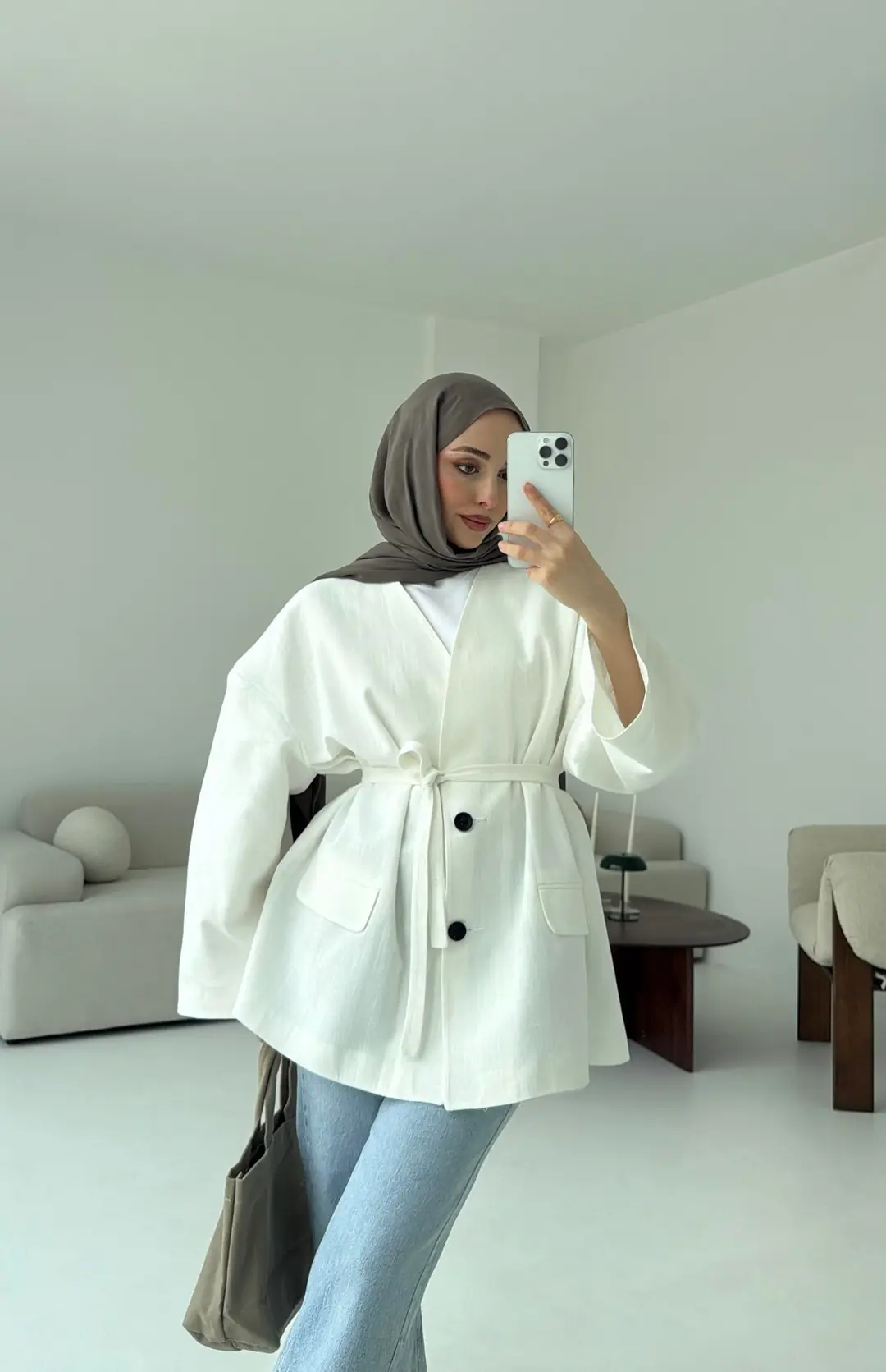 Düşük Omuz Oversize Beyaz Ceket