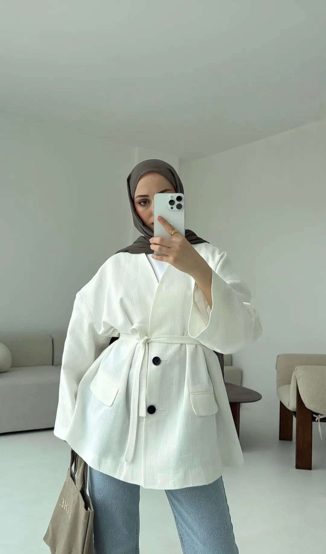 Düşük Omuz Oversize Beyaz Ceket