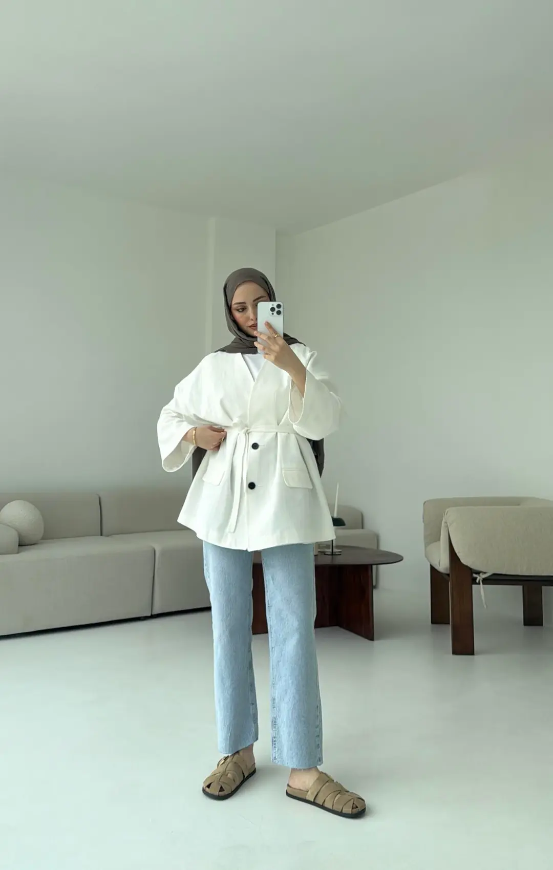 Düşük Omuz Oversize Beyaz Ceket