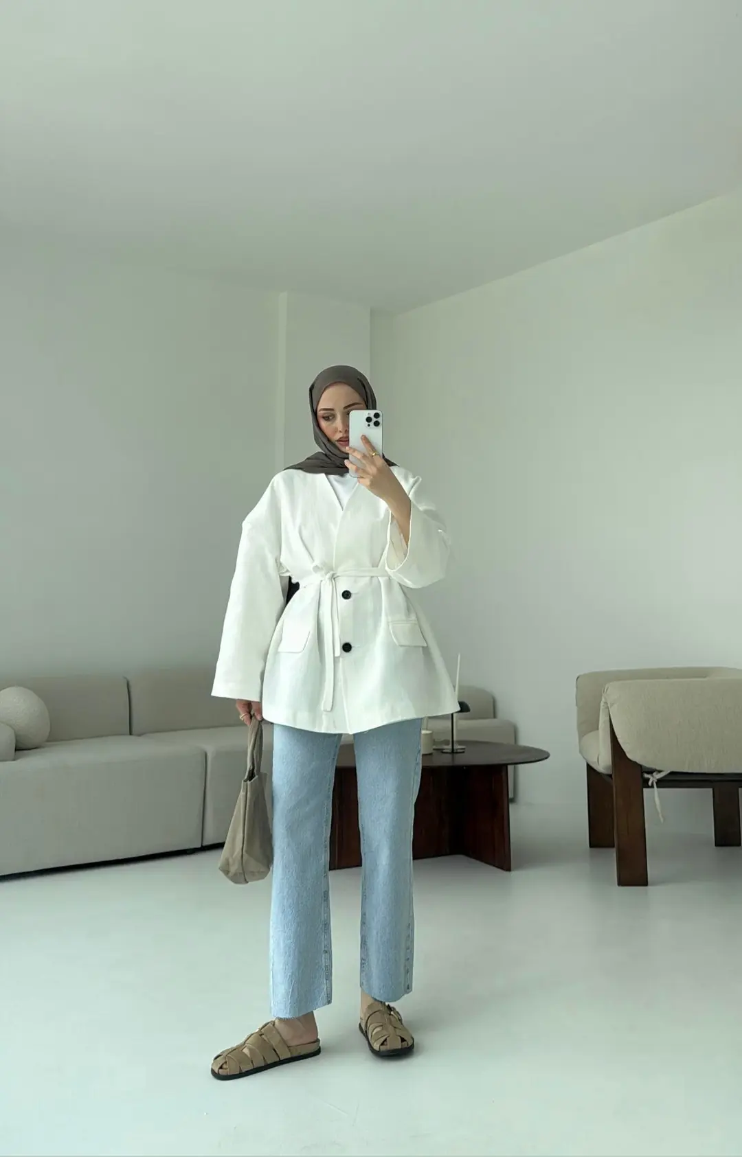 Düşük Omuz Oversize Beyaz Ceket