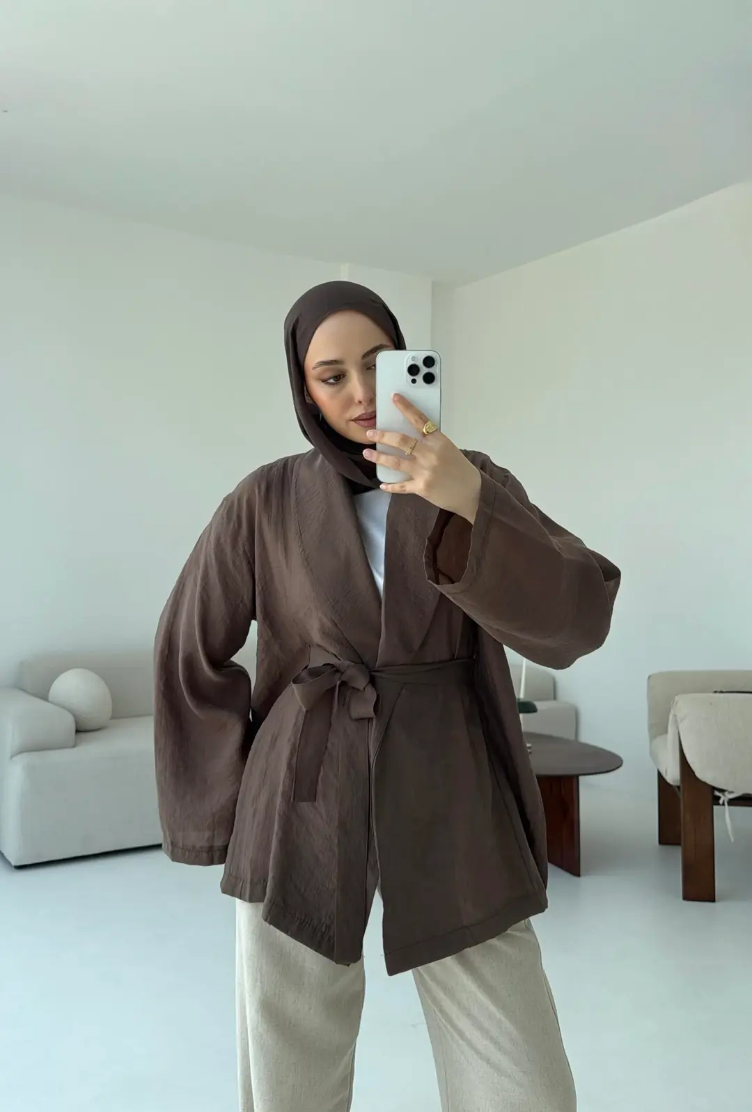 Model Yazlık Kimono Kahve