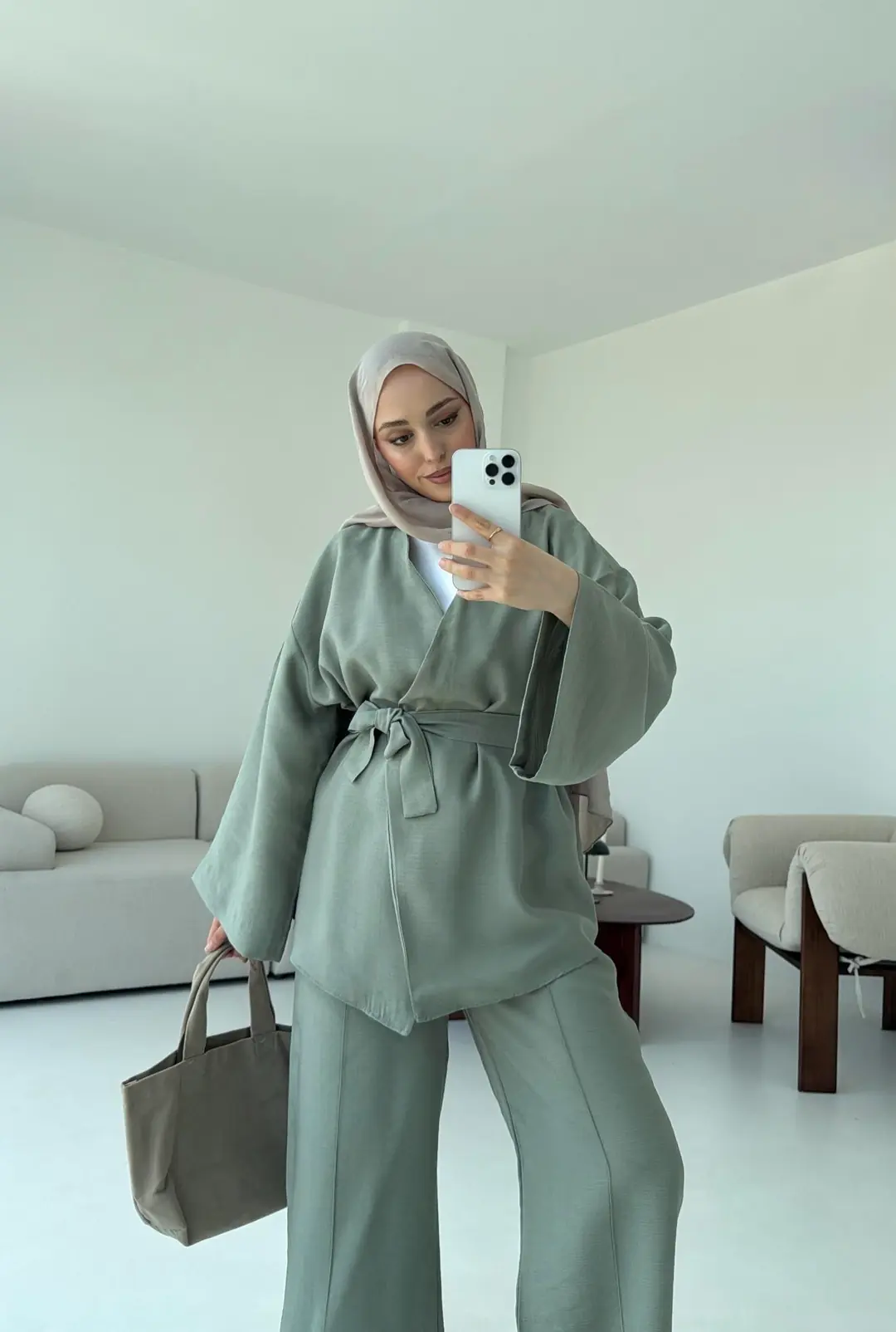 Bağlamalı Kimono Takım Çağla