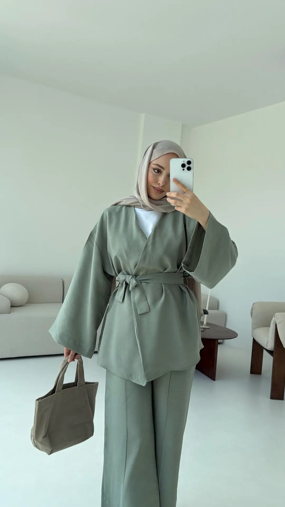 Bağlamalı Kimono Takım Çağla